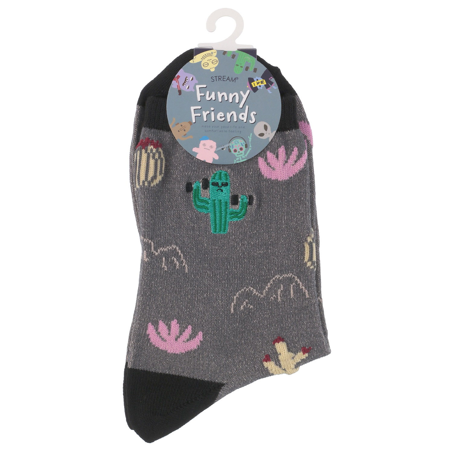 STREAM   Funny Friends 筋トレさぼてん 刺しゅう クルー丈 靴下 - 画像4