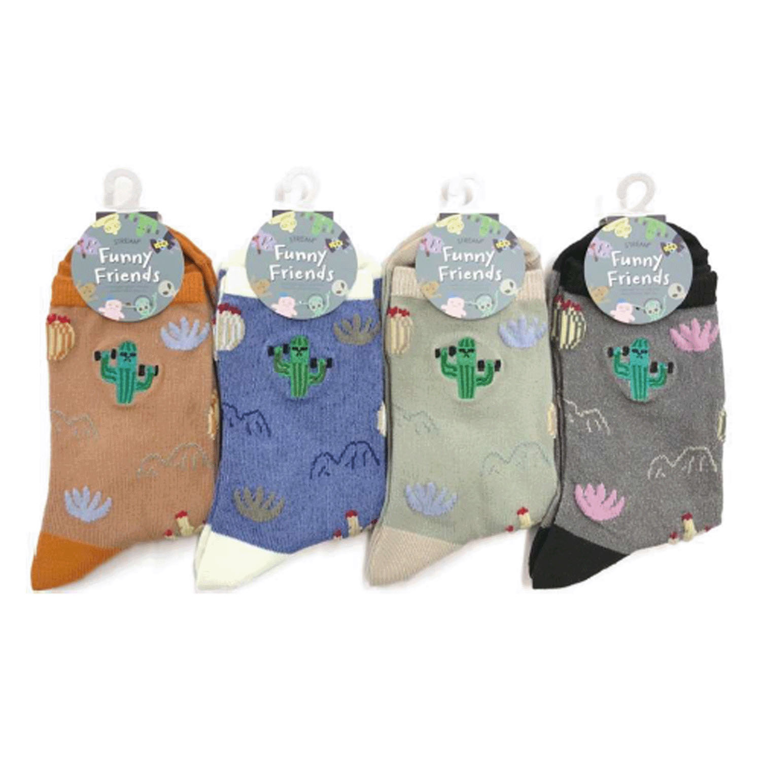 STREAM   Funny Friends 筋トレさぼてん 刺しゅう クルー丈 靴下 - 画像1