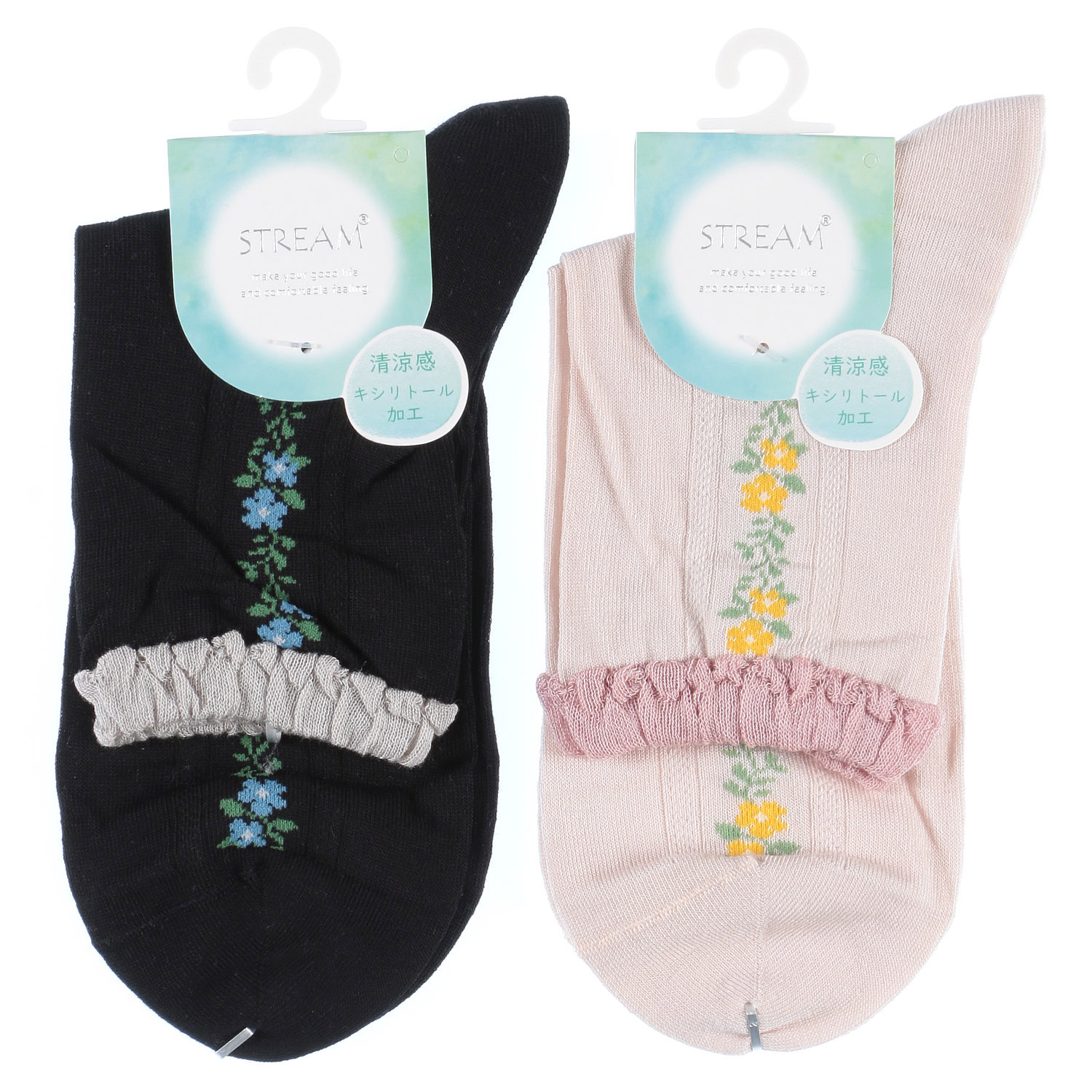 STREAM   キシリトール加工 葉と花柄  ロークルー 靴下 - 画像2