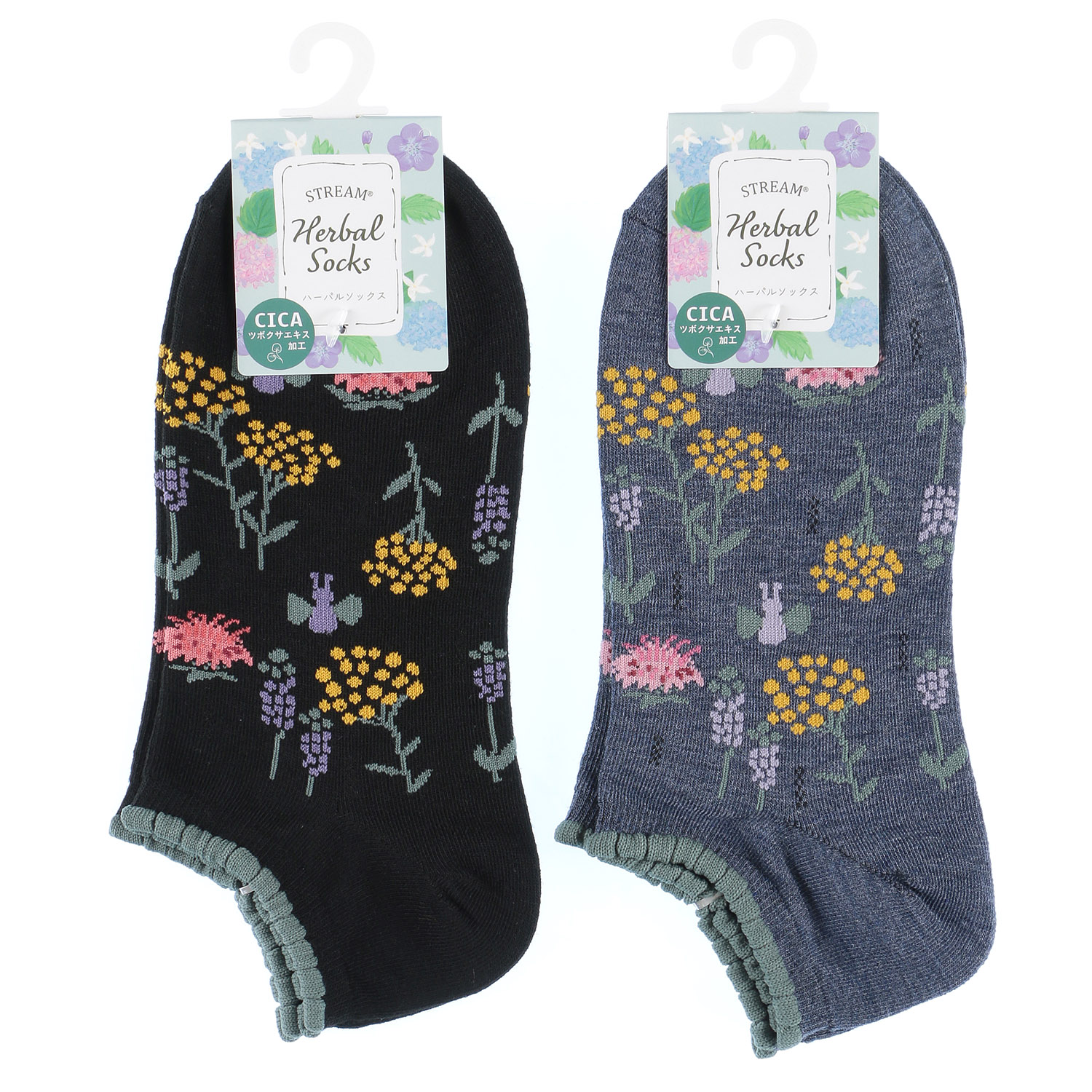 STREAM  ハーバルソックス 植物とチョウチョウ スニーカー丈  靴下 - 画像3