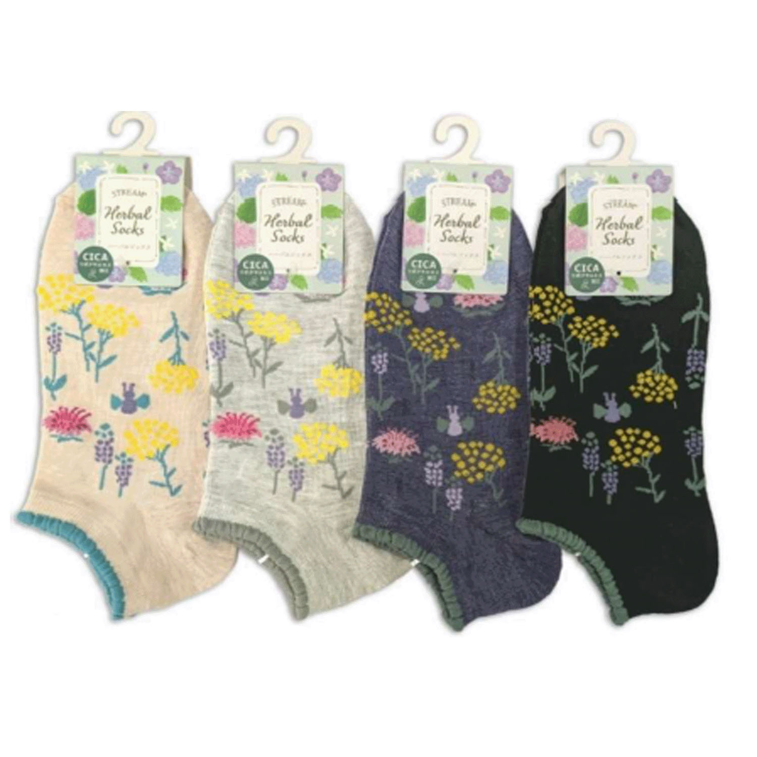 STREAM  ハーバルソックス 植物とチョウチョウ スニーカー丈  靴下 - 画像1