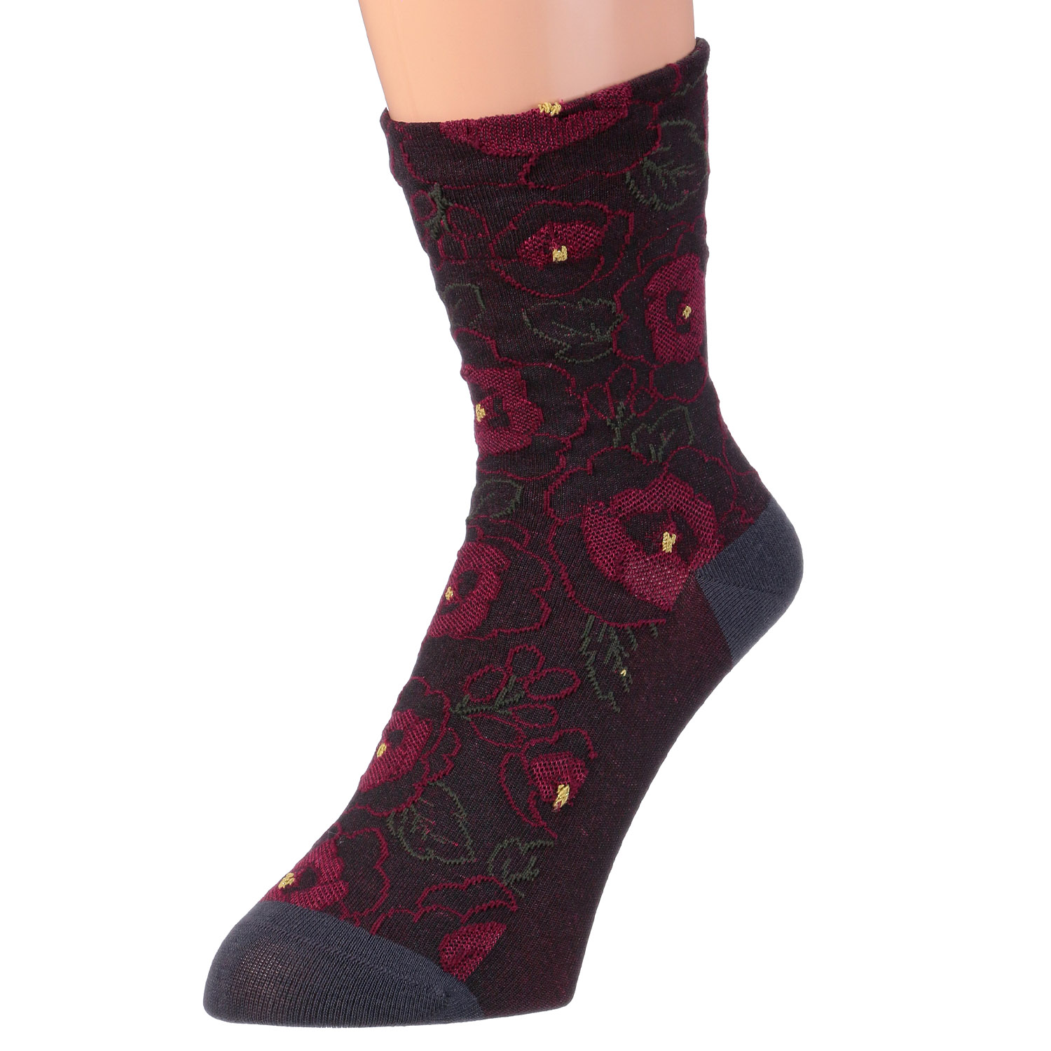 STREAM   ゆったり編み フロート牡丹柄 クルー丈 靴下 - 画像4