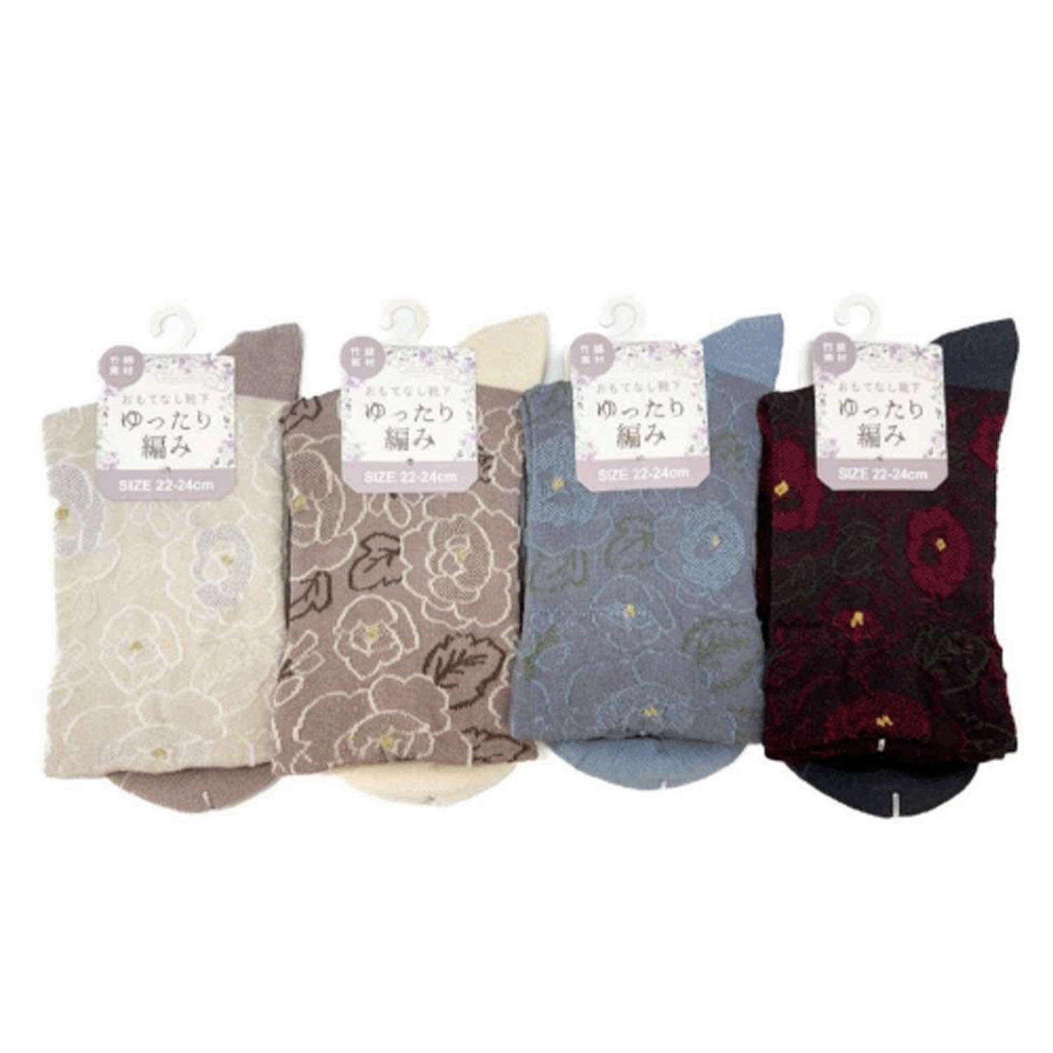 STREAM   ゆったり編み フロート牡丹柄 クルー丈 靴下 - 画像1
