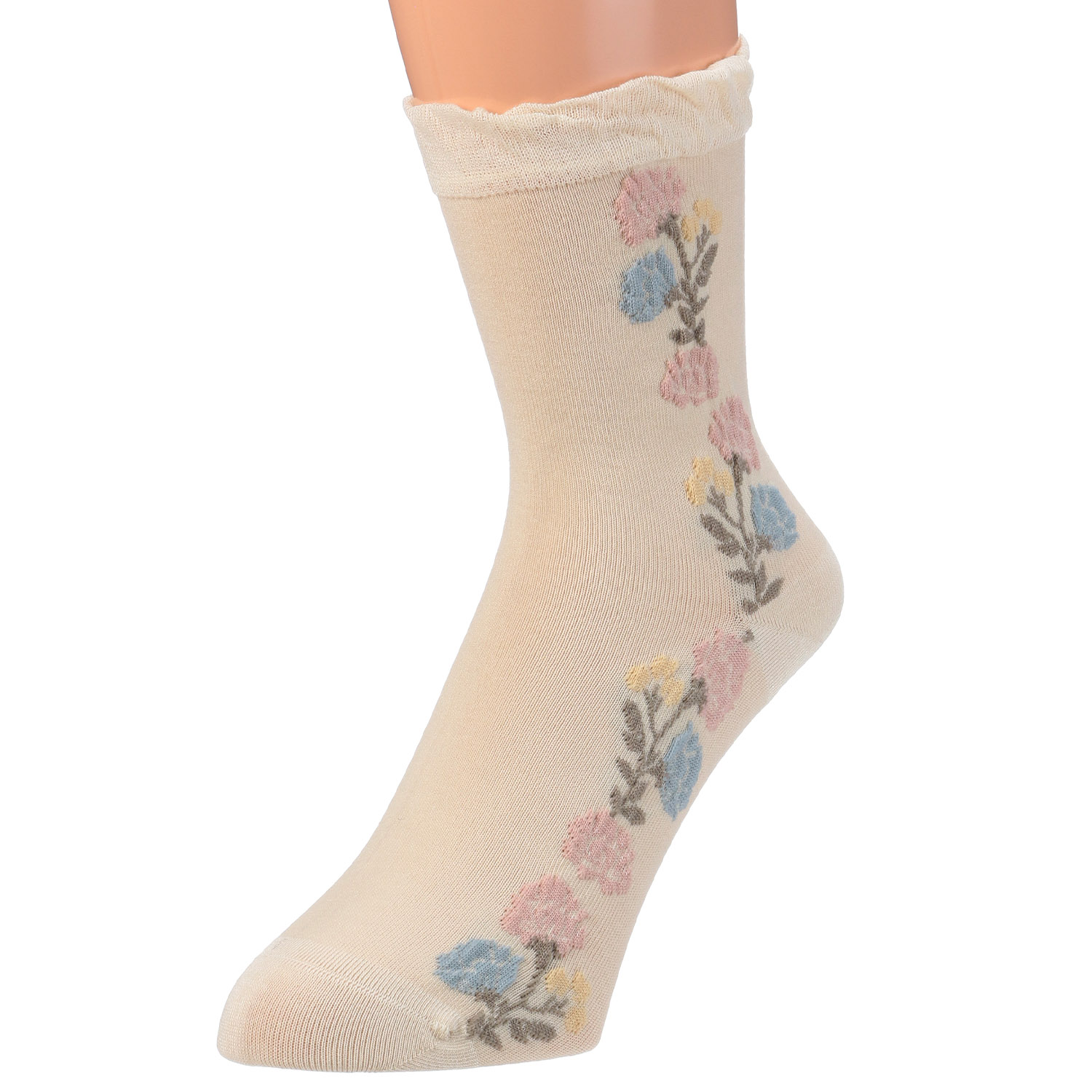 STREAM   ゆったり編み フロートライン花柄 クルー丈 靴下 - 画像4