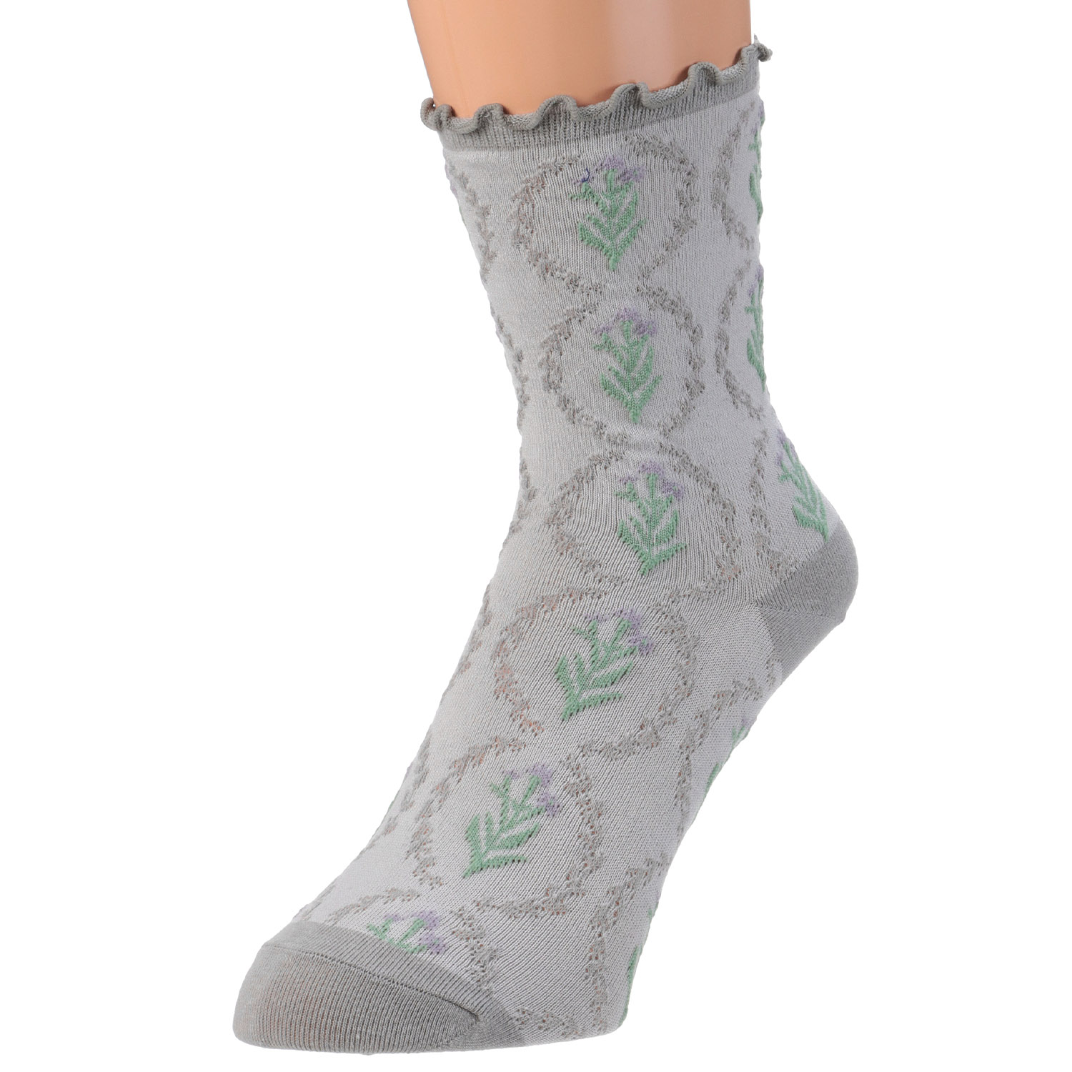 STREAM   ゆったり編み フレーム花総柄  クルー丈 靴下 - 画像4