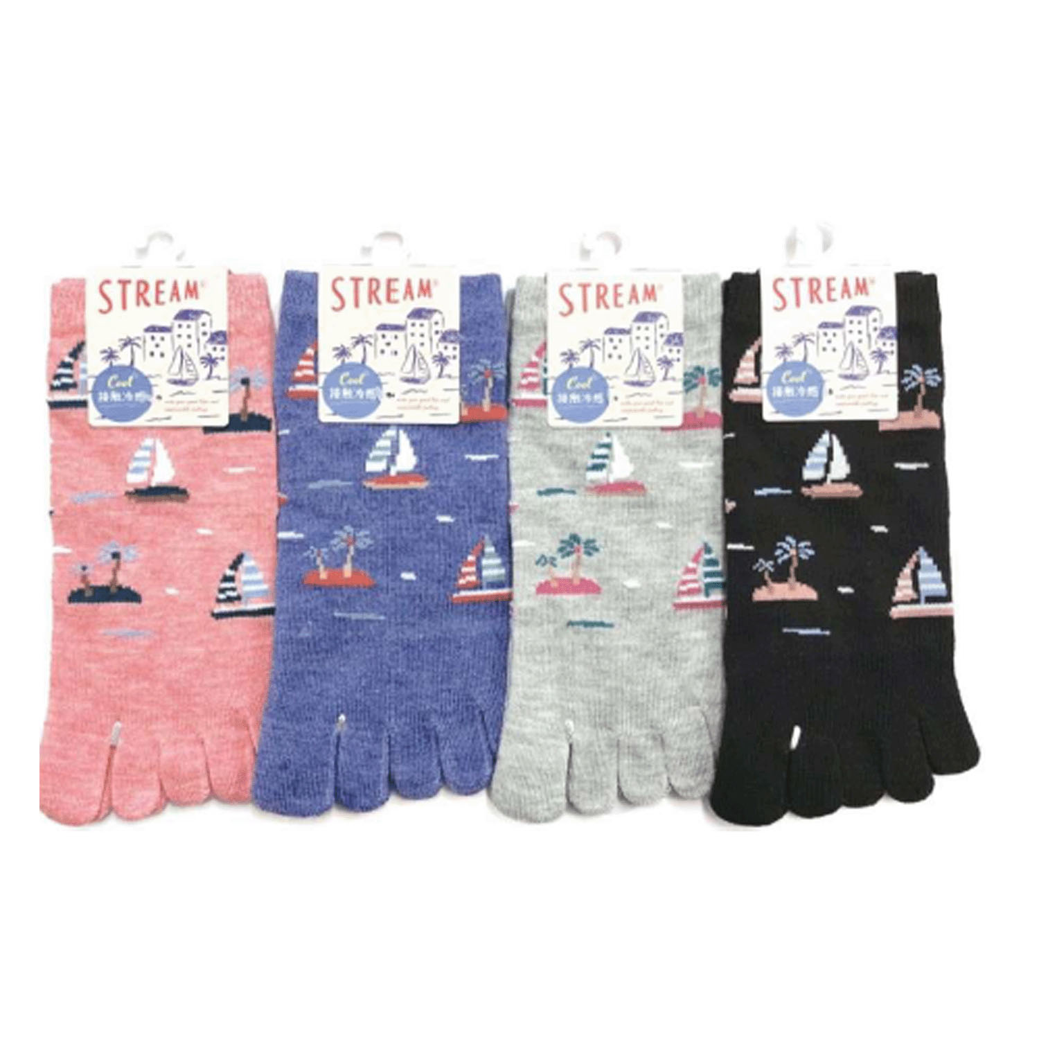 STREAM 5本指 接触冷感 スニーカー丈 マリン柄 靴下 - 画像1