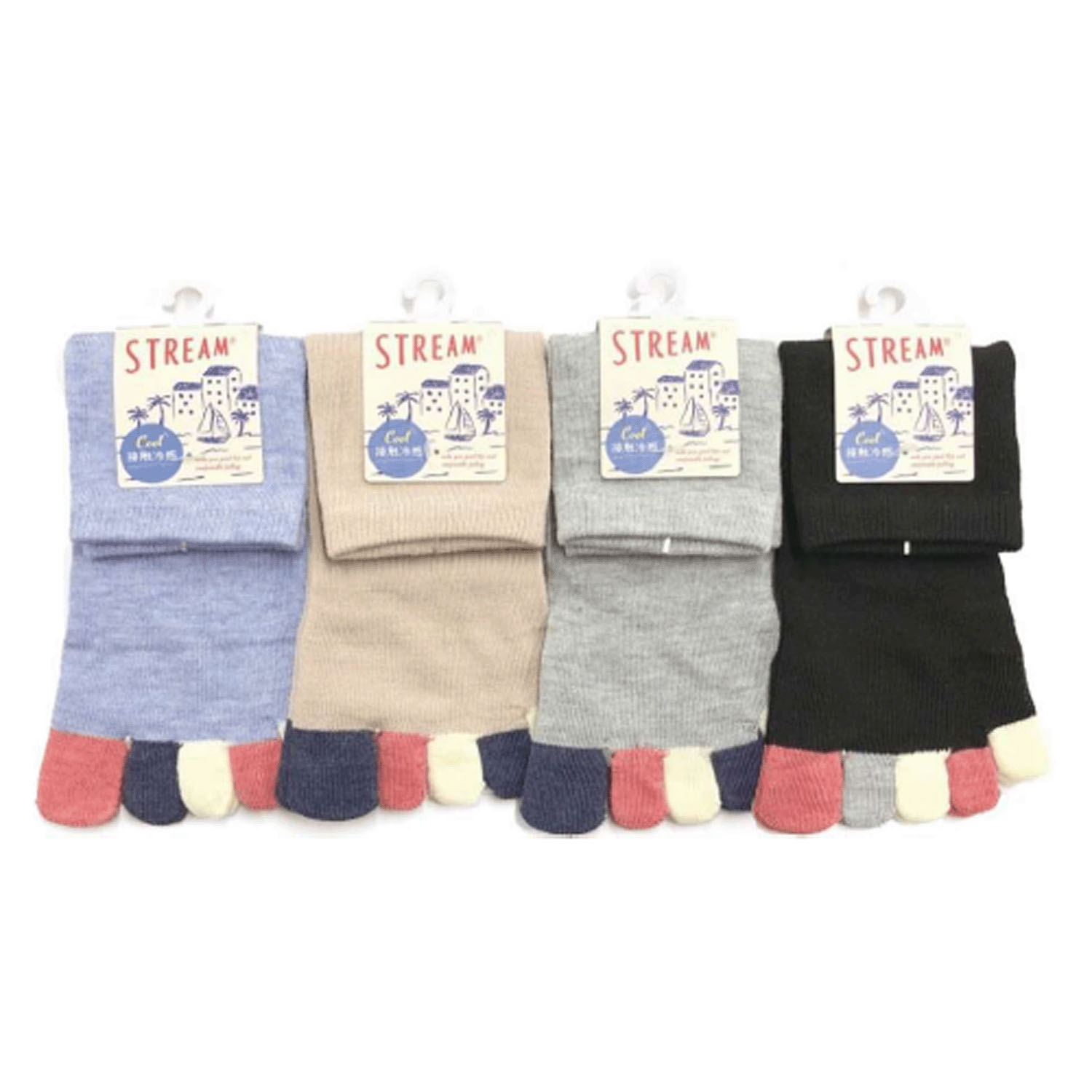 STREAM 5本指 接触冷感 クルー丈 指先マリン  靴下 - 画像1