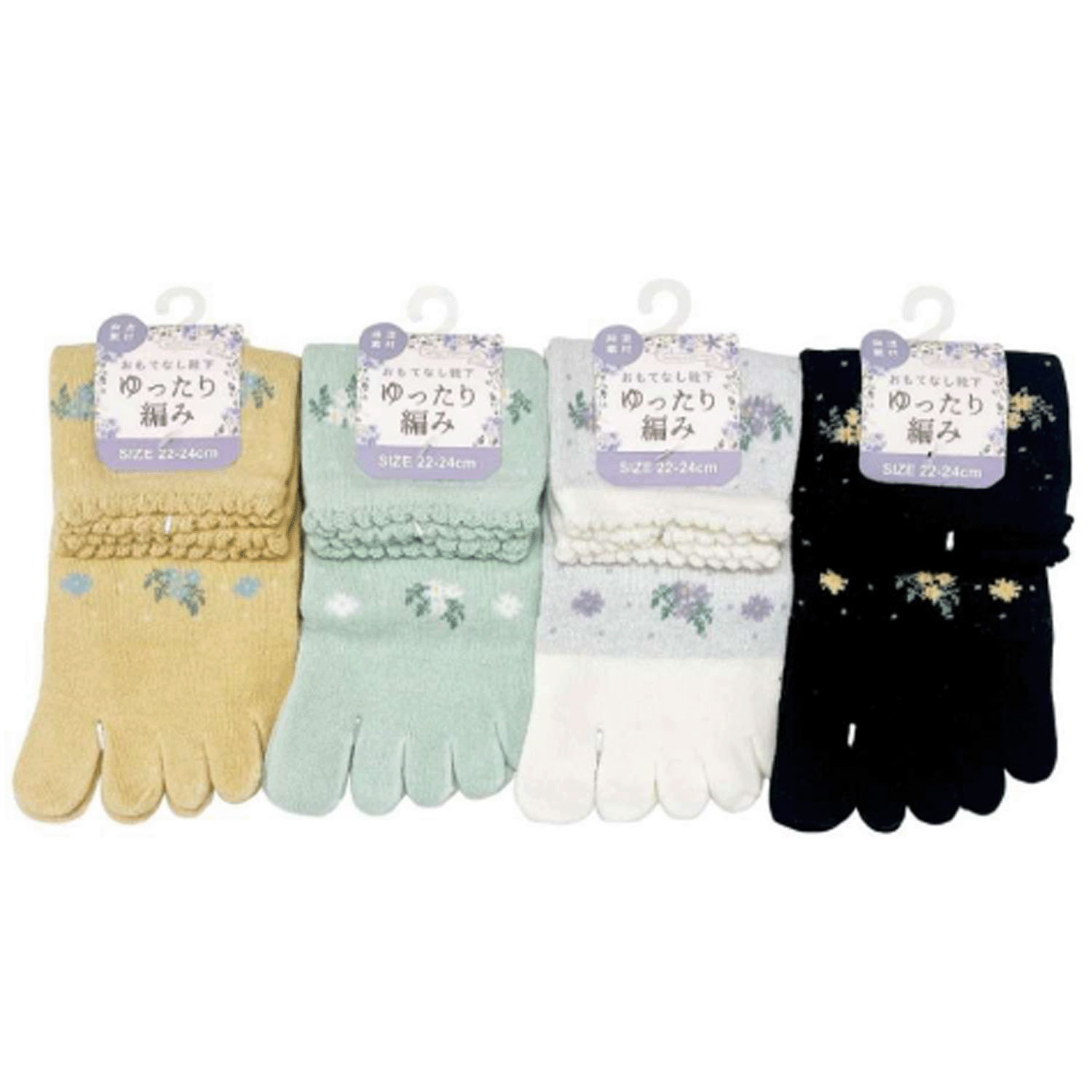 STREAM 5本指 ゆったり編み 麻混素材 ドット花柄 クルー丈 靴下 - 画像1