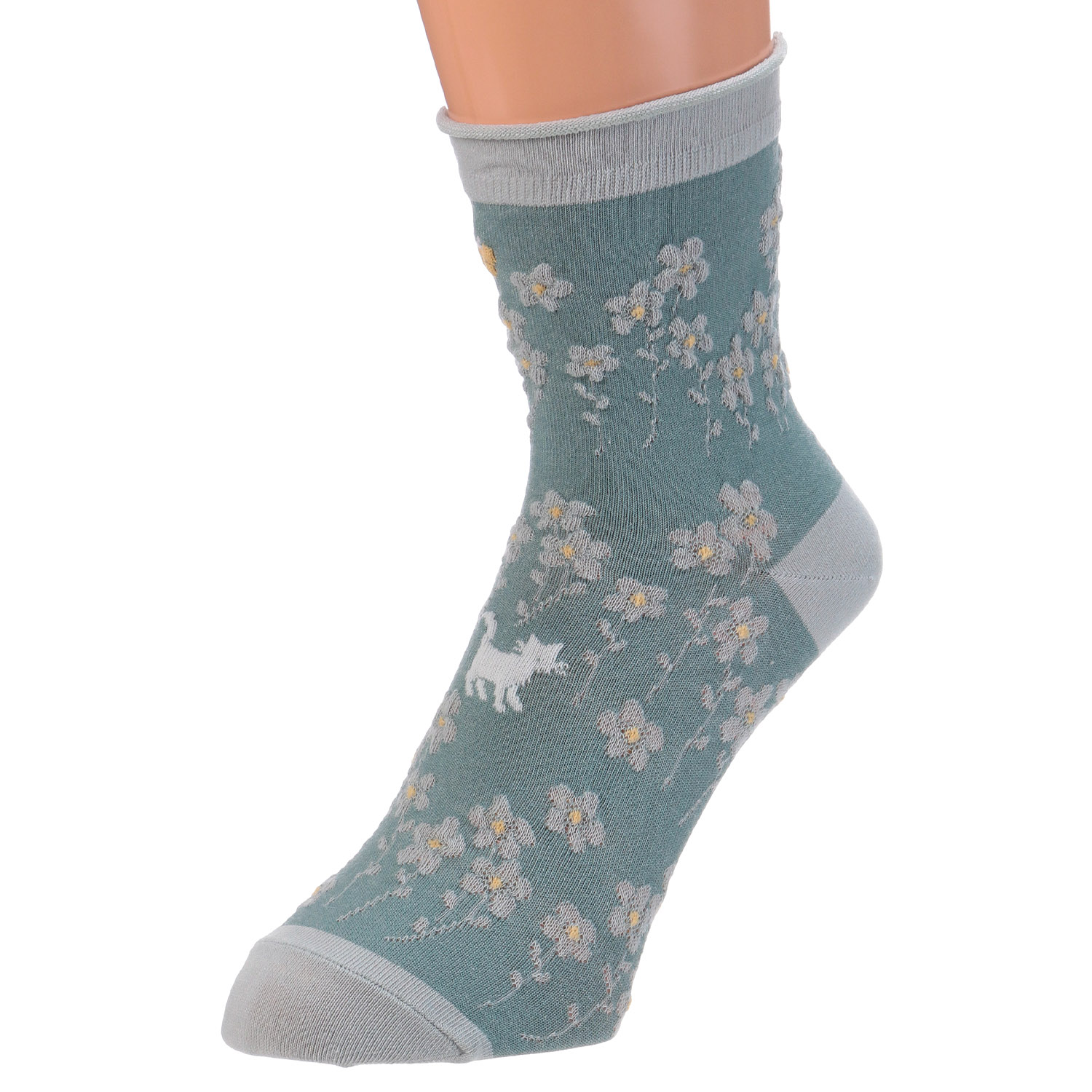 あなたに優しい ロークルー 表綿100％ 猫とお花畑【在庫限り】 - 画像3