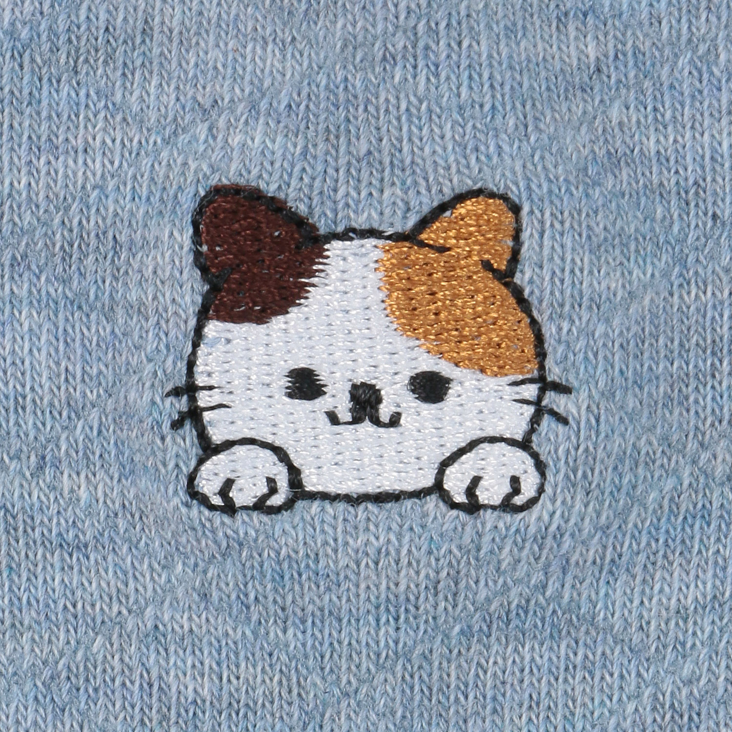 ロークルー丈 三毛猫刺繍ダイヤ柄 - 画像2