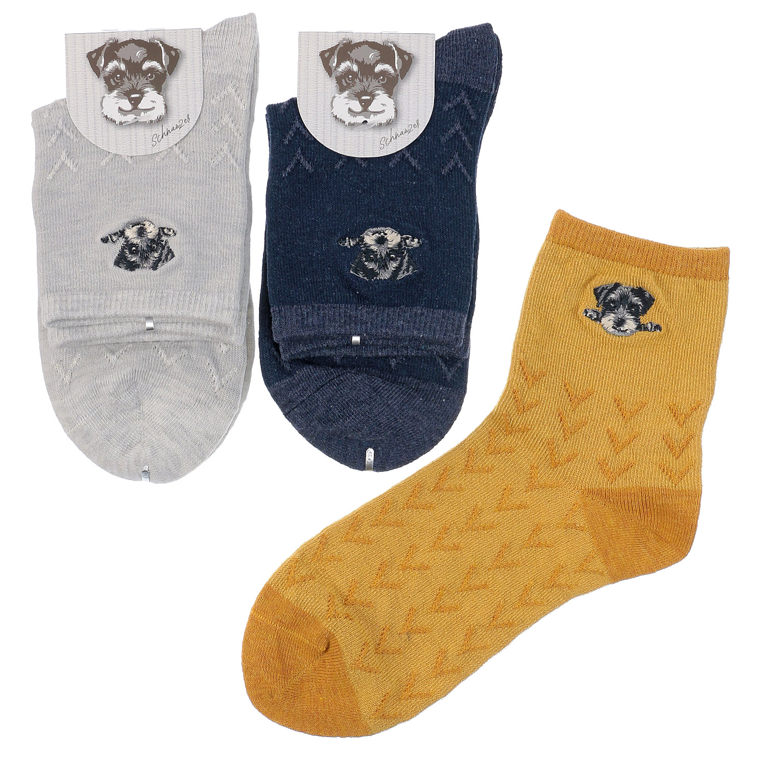 ロークルー丈 シュナウザー刺繍フロート杉柄 - 画像1