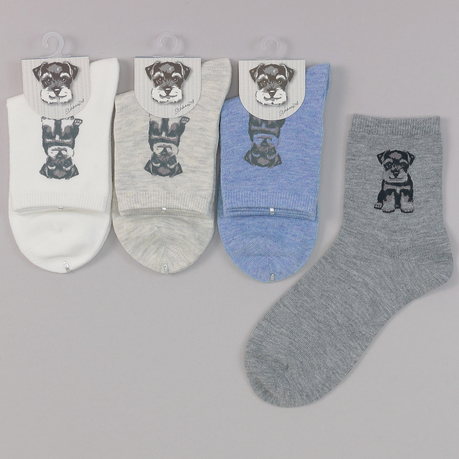 ロークルー丈 シュナウザープリント 無地