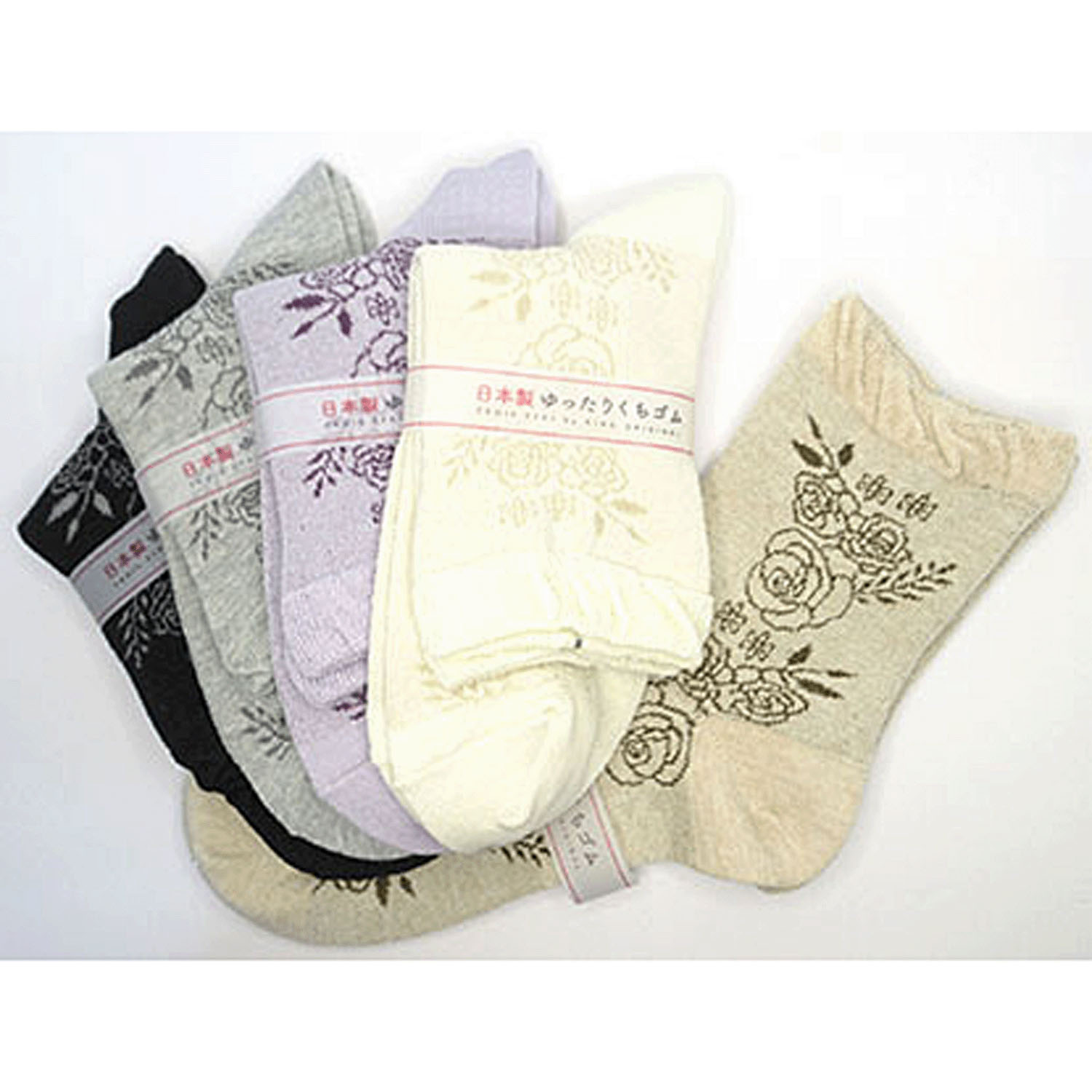 クルーソックス スパイラル薔薇柄