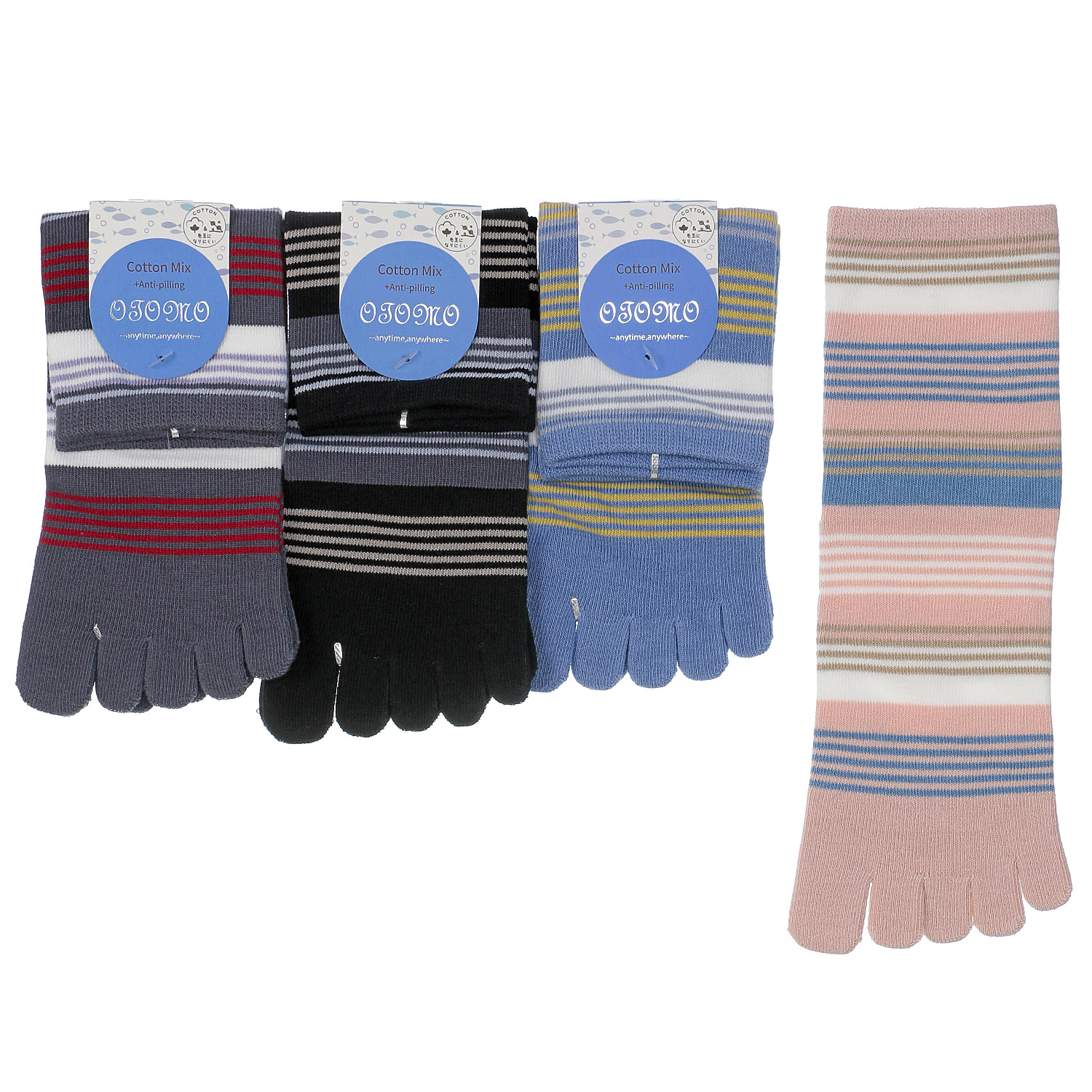 5本指 ロークルー丈 抗ピル マルチボーダ－ - 画像1