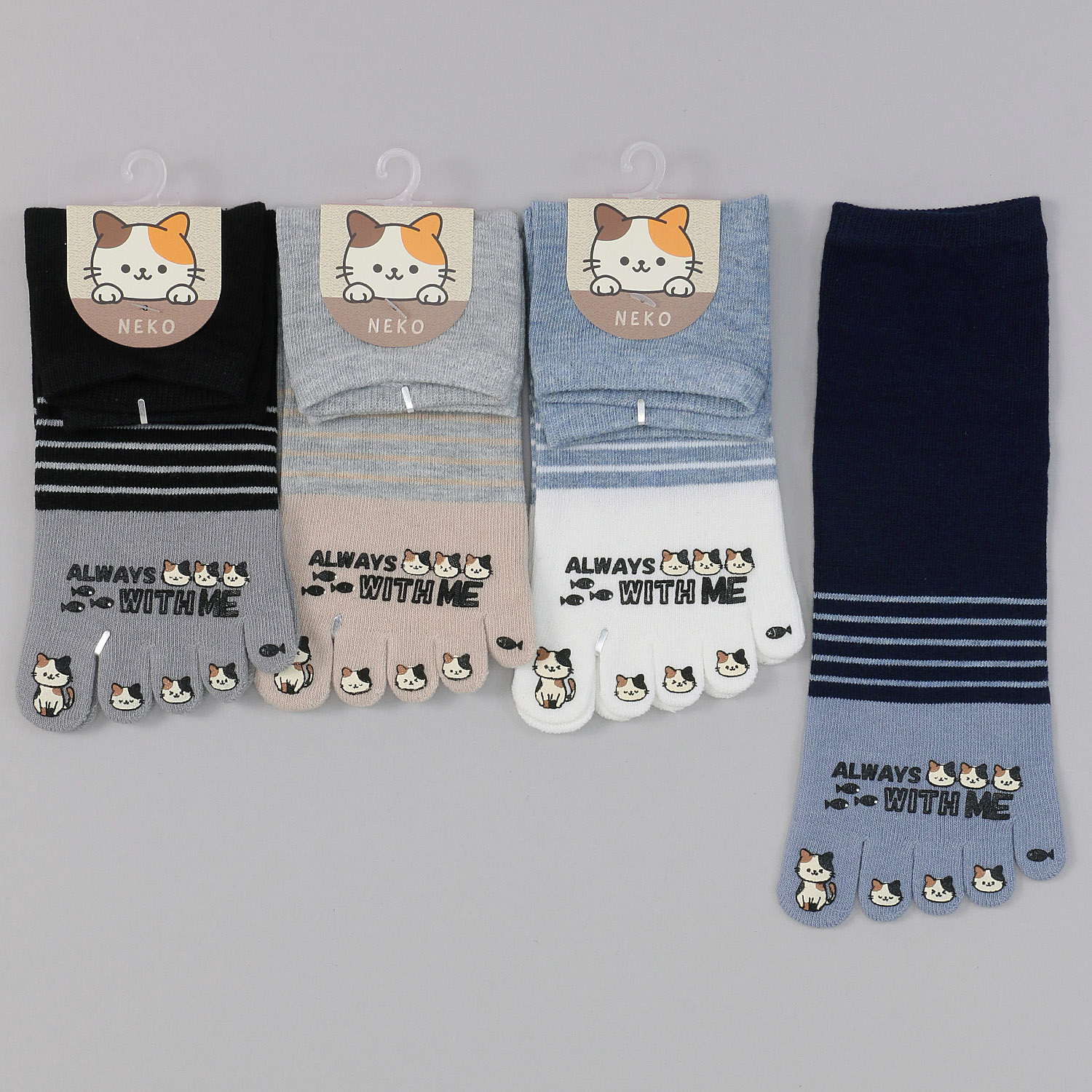 5本指 ロークルー丈 三毛猫ラバープリント ライン切替 - 画像1