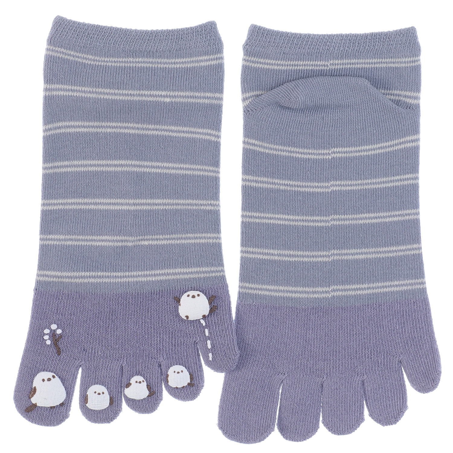 5本指 スニーカー丈 シマエナガラバープリント ボーダー - 画像2