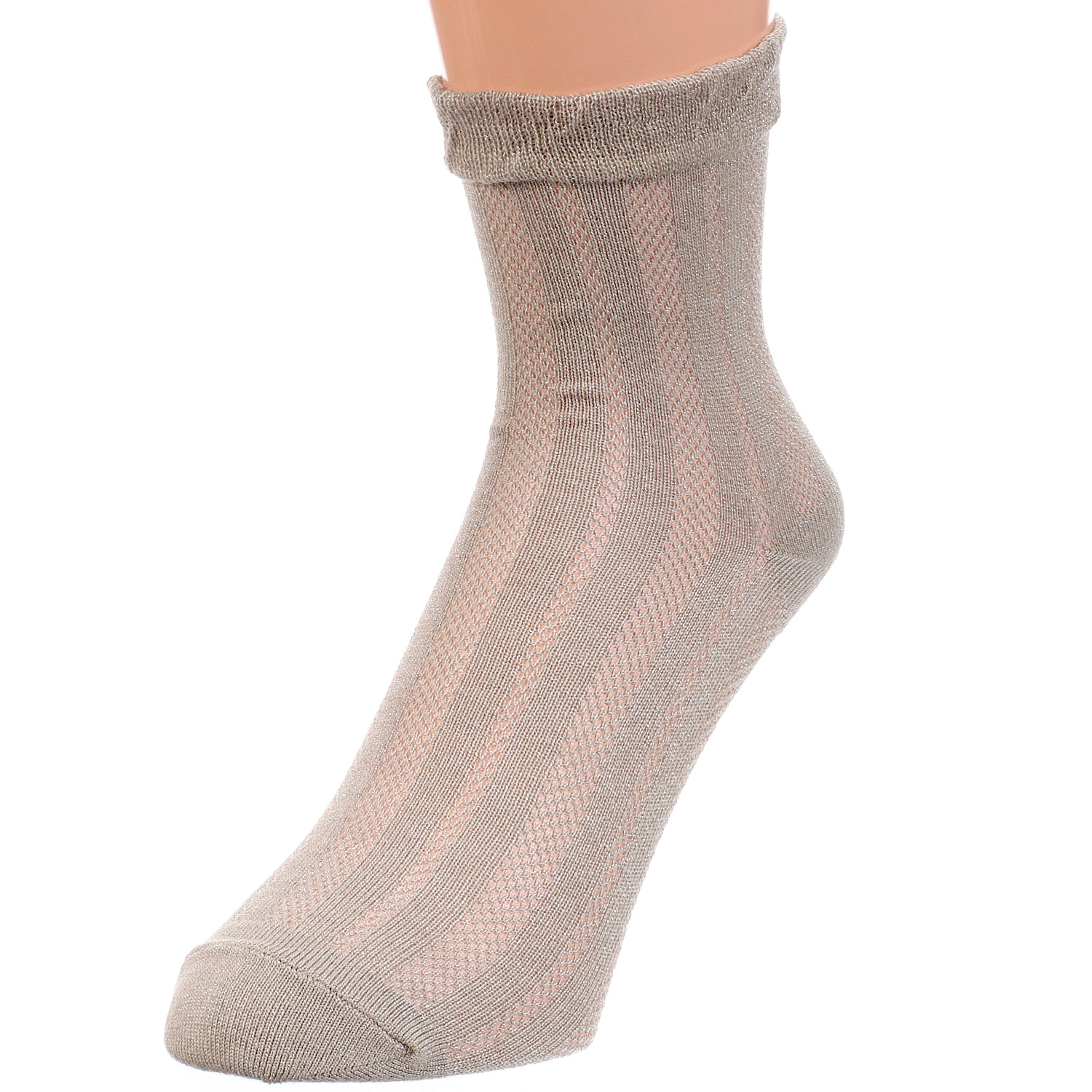 接触冷感 ロークルー丈 ラメゾッキフリル メッシュストライプ - 画像3