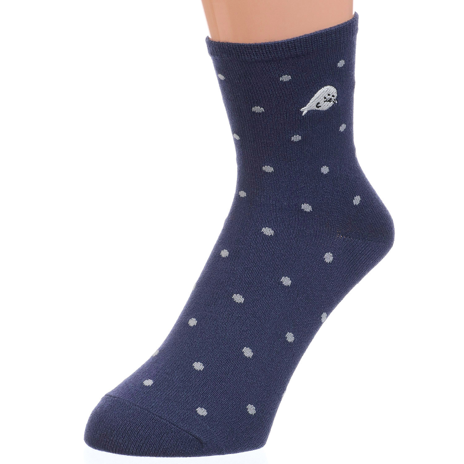 接触冷感 ロークルー丈 アザラシ刺繍ドット - 画像3