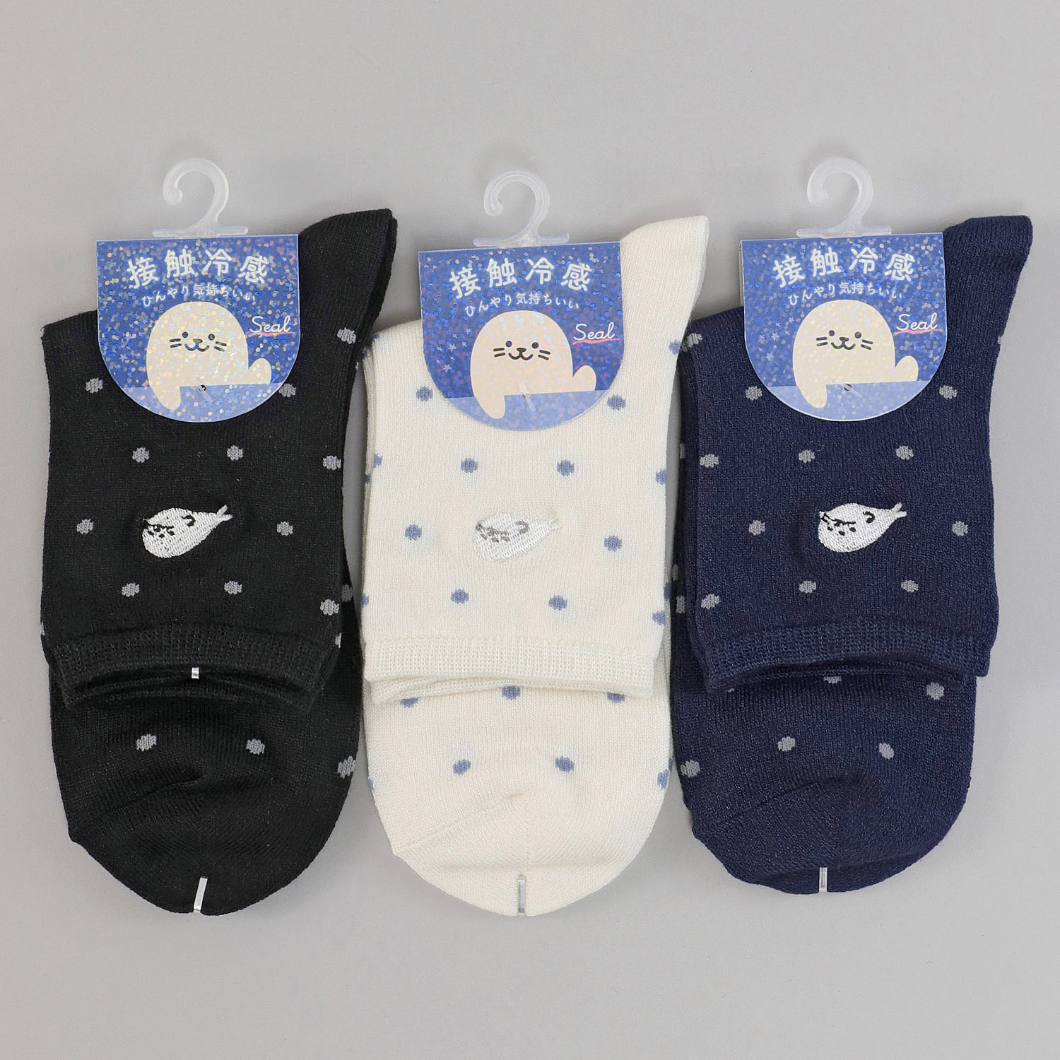 接触冷感 ロークルー丈 アザラシ刺繍ドット - 画像1