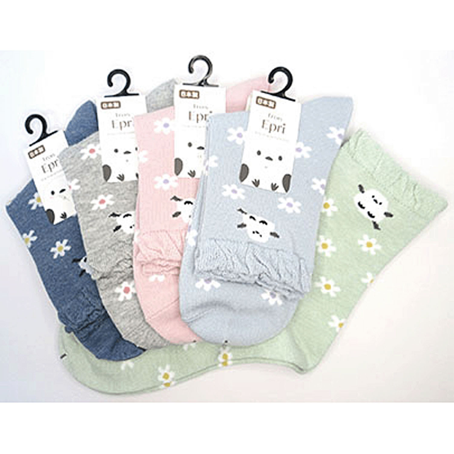 クルーソックス シマエナガと花柄 - 画像1