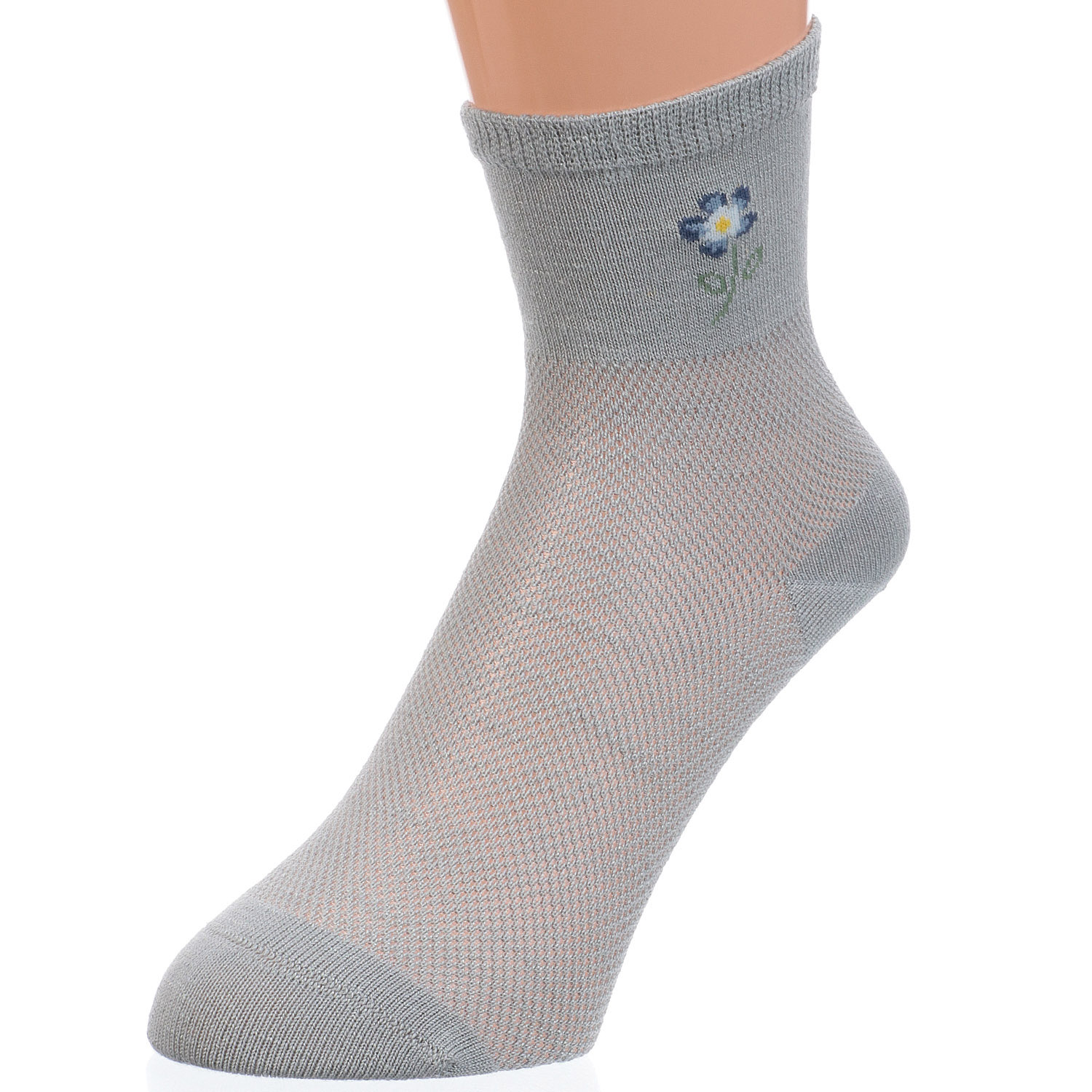 ロークルー丈 綿麻入 花切替メッシュ無地 - 画像3