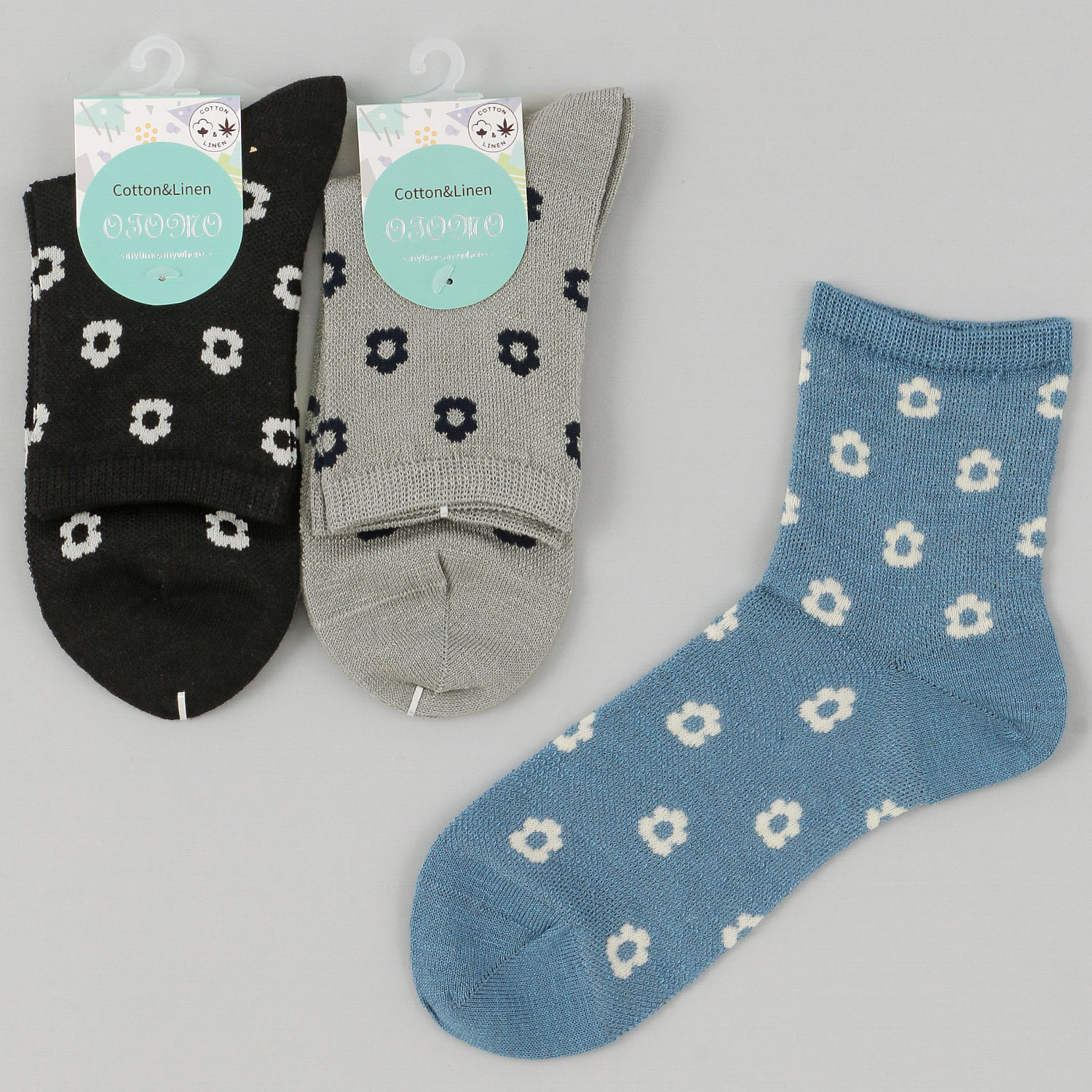 ロークルー丈 綿麻入 メッシュ小花 - 画像1