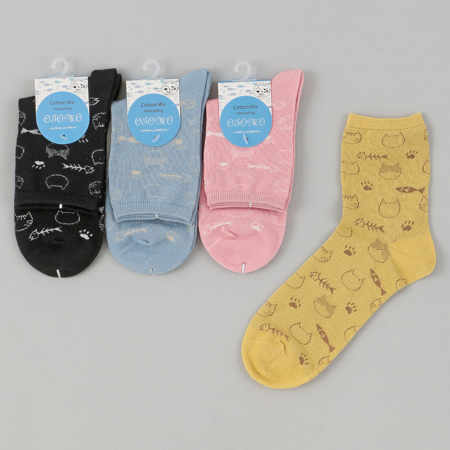 ロークルー丈 抗ピル加工 スパイラル猫 - 画像1