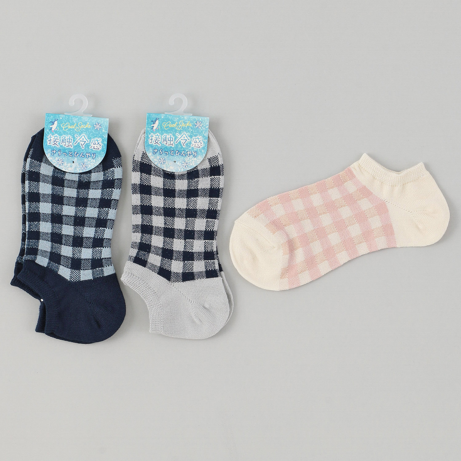 接触冷感 スニーカー丈 ギンガムチェック - 画像1