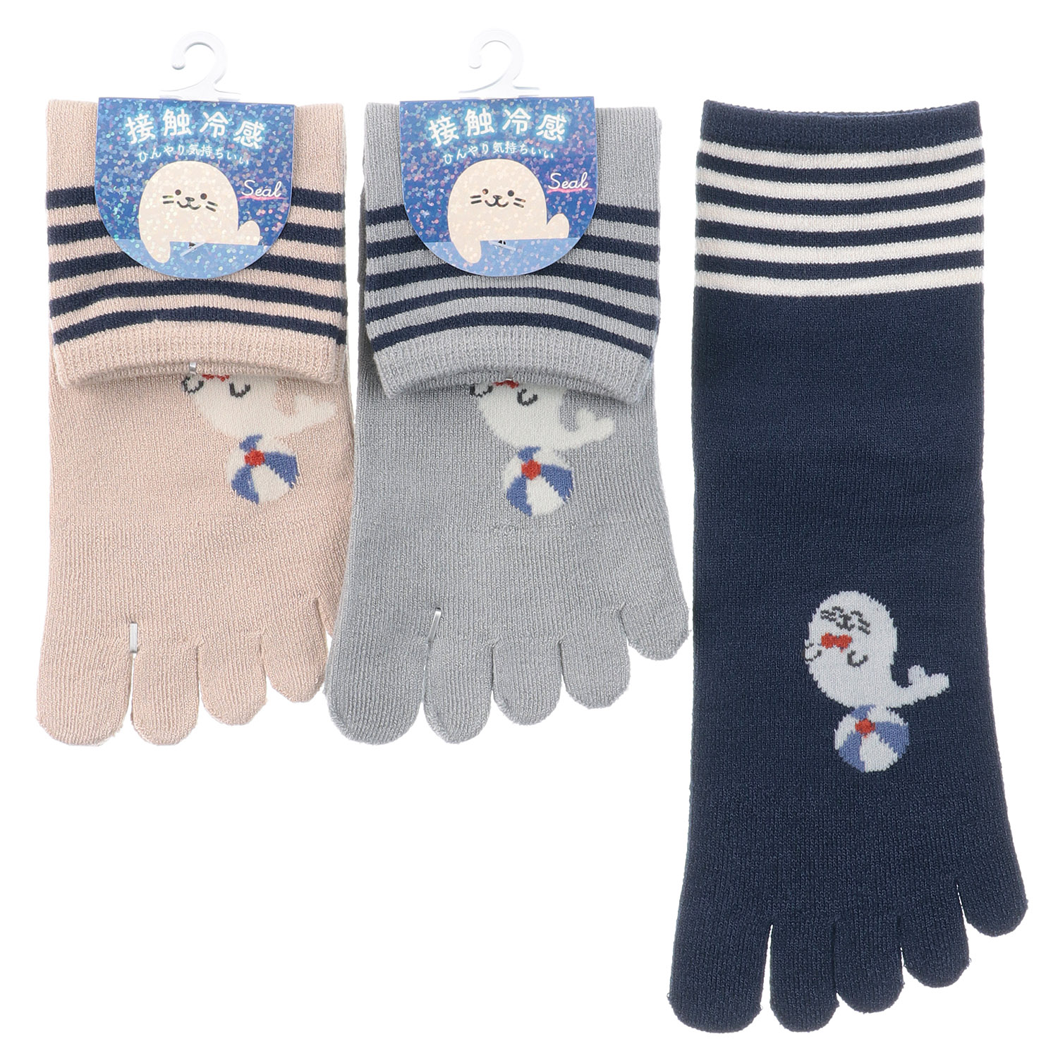 5本指 接触冷感 ロークルー丈 玉乗りアザラシ - 画像1