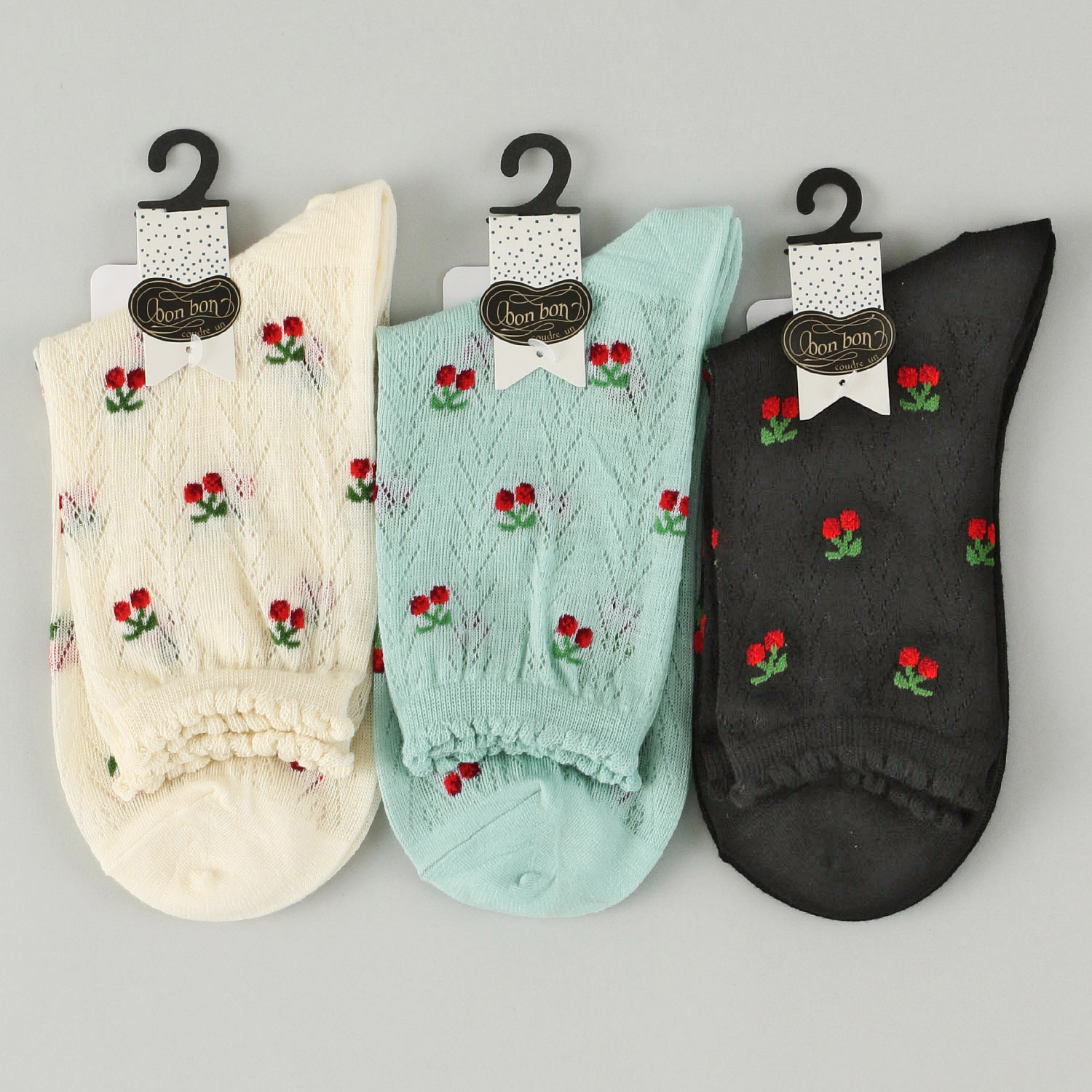 bonbon ロークルー レース風メッシュ チェリー - 画像1