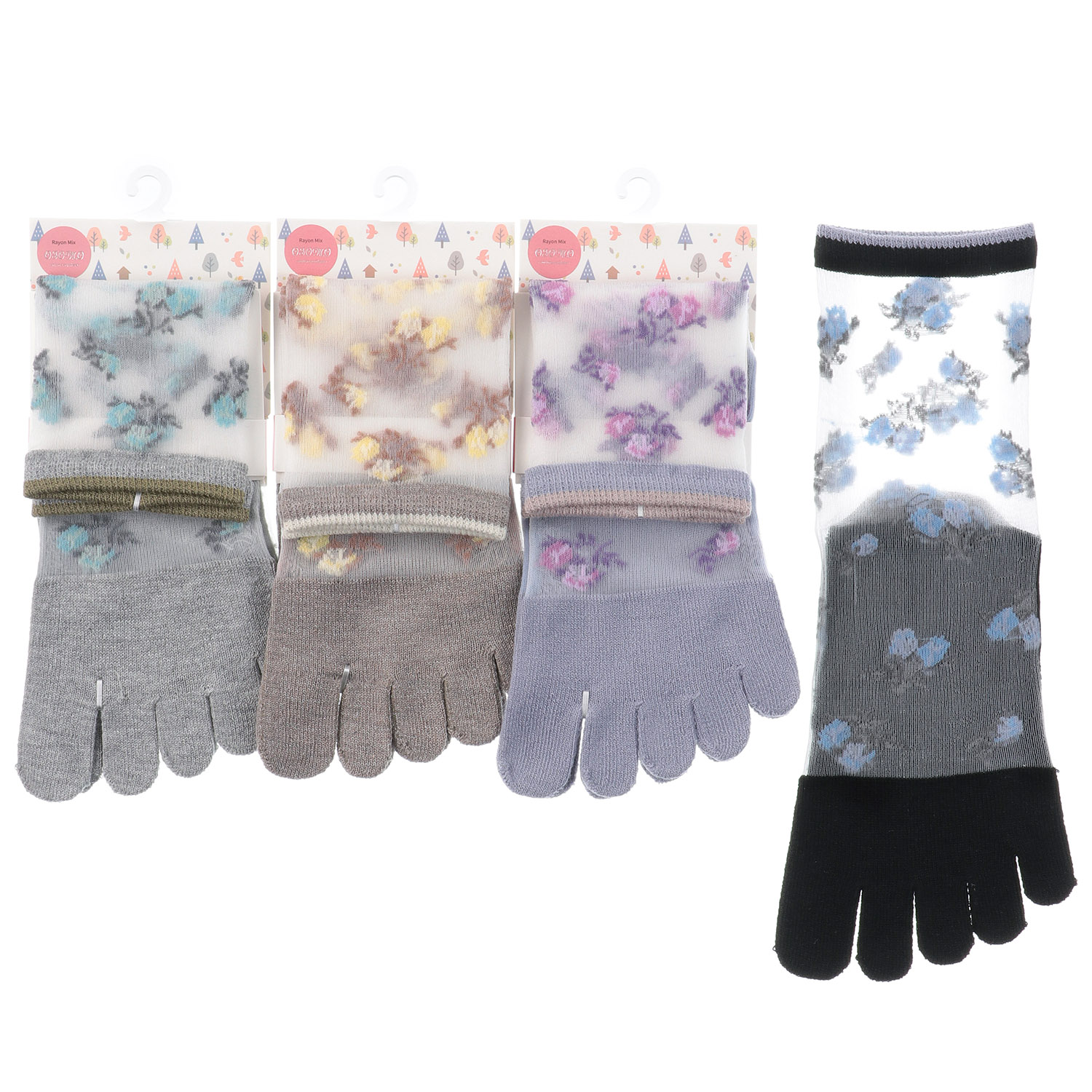 5本指 シースルー ロークルー丈 小花 - 画像1