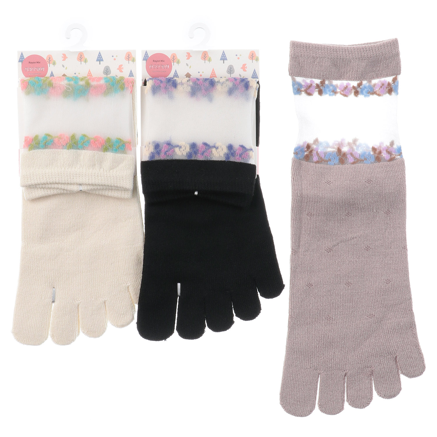 5本指 部分シースルー ロークルー丈 蔦花 - 画像1