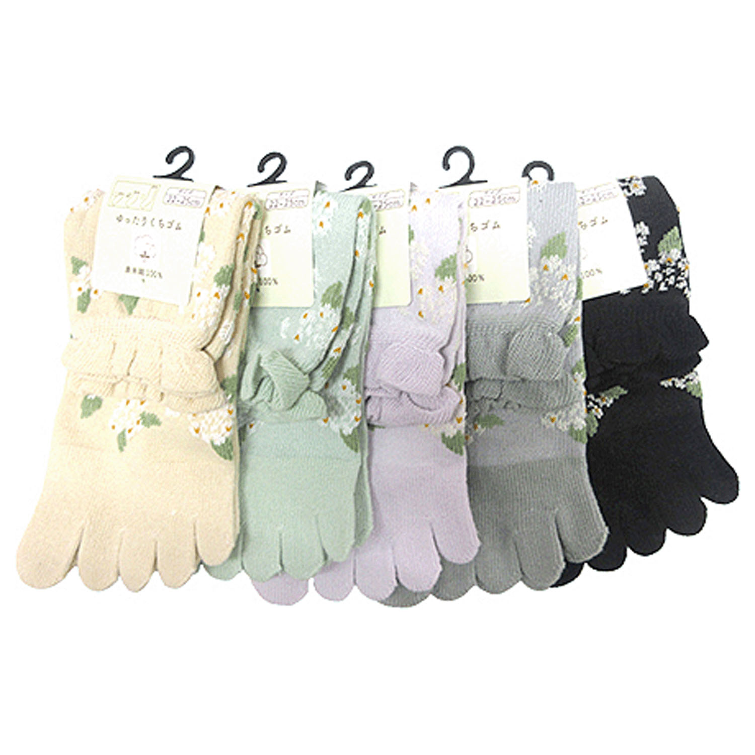 クルー丈 5本指 フロート花柄 - 画像1