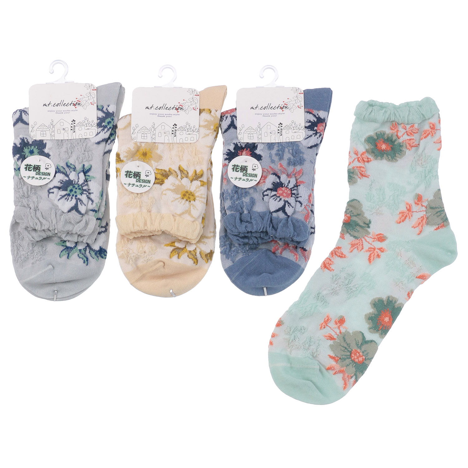 クルー丈 フロート総柄 靴下 - 画像1