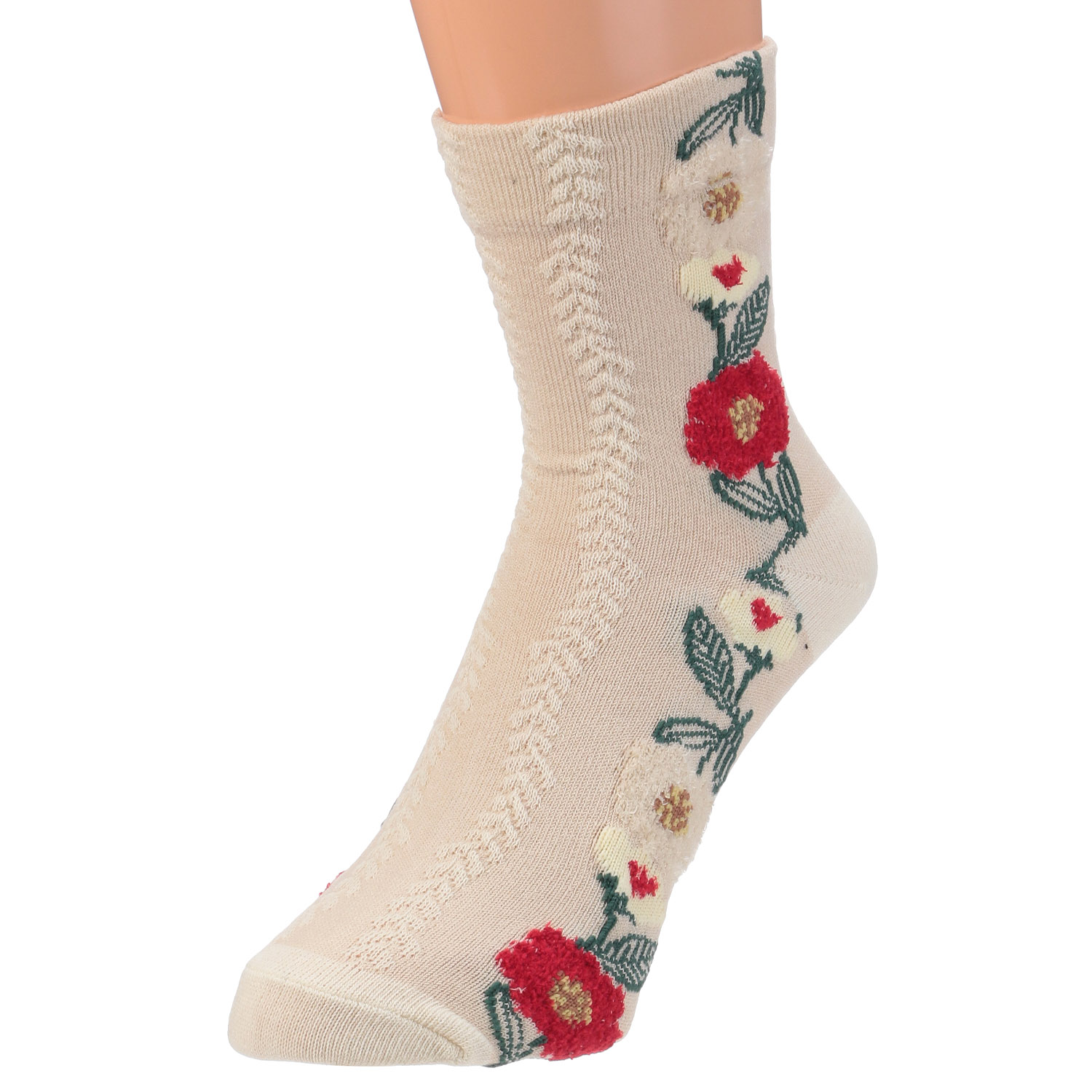 クルー丈 モール花 靴下 - 画像2