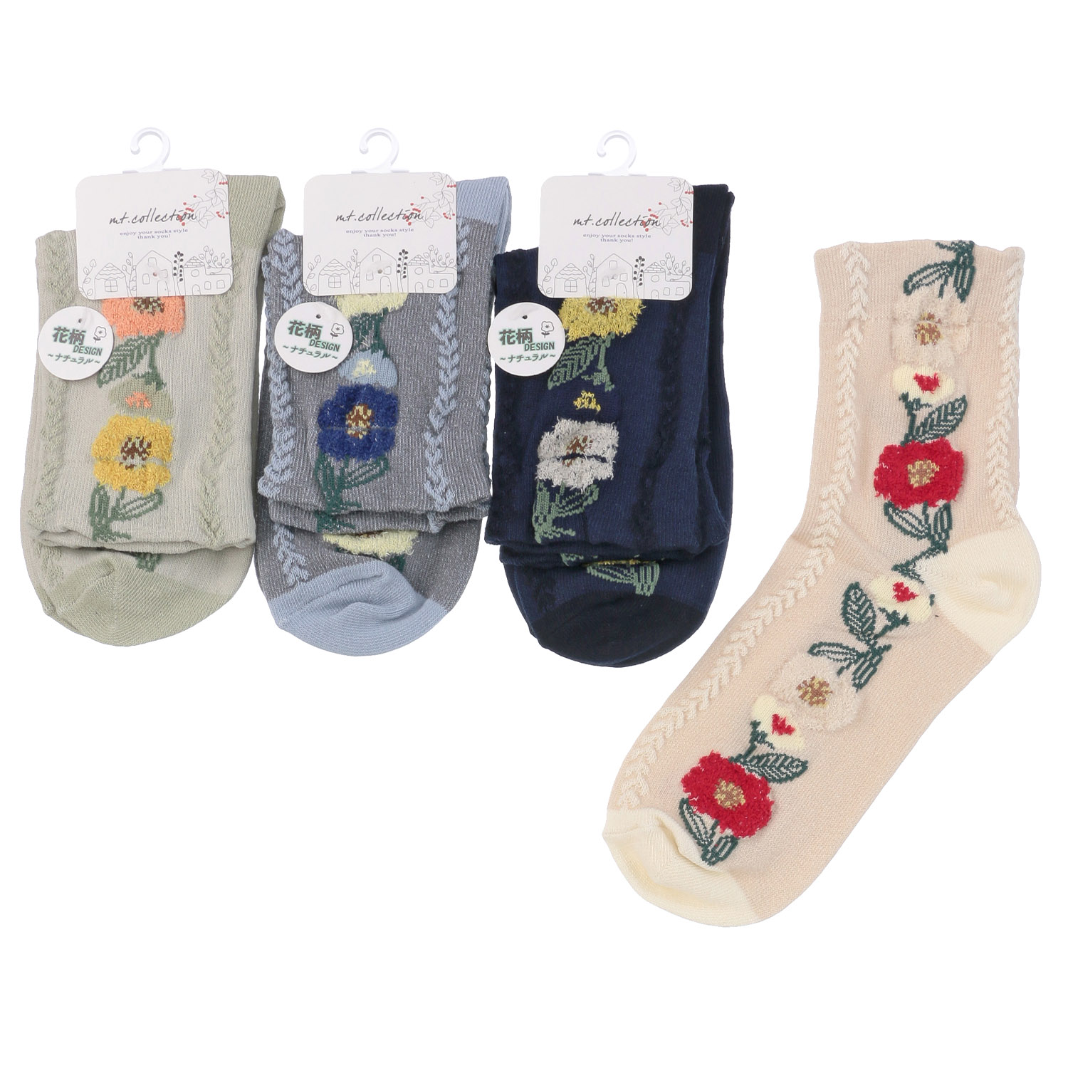 クルー丈 モール花 靴下 - 画像1