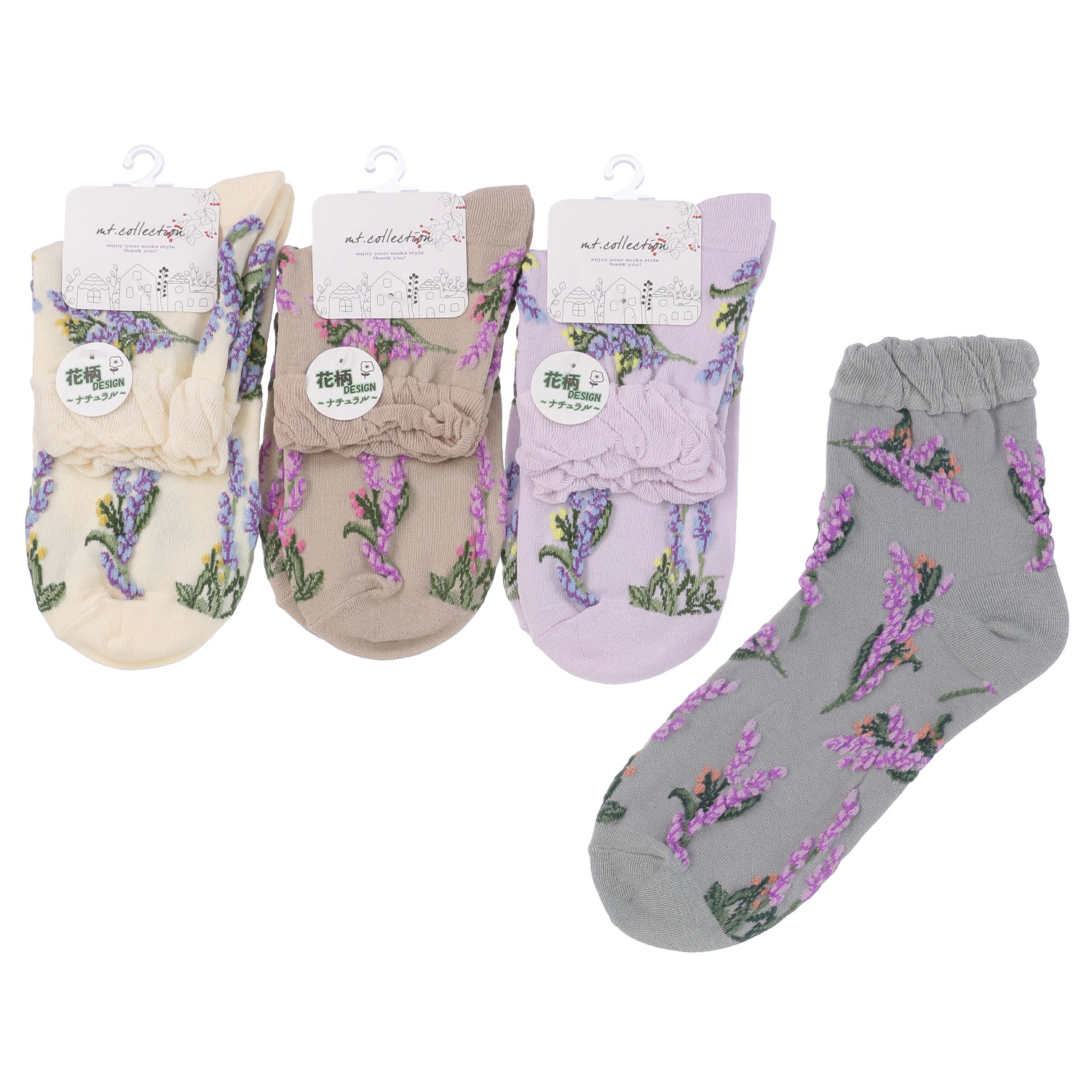 クルー丈 フロート花柄 靴下 - 画像1