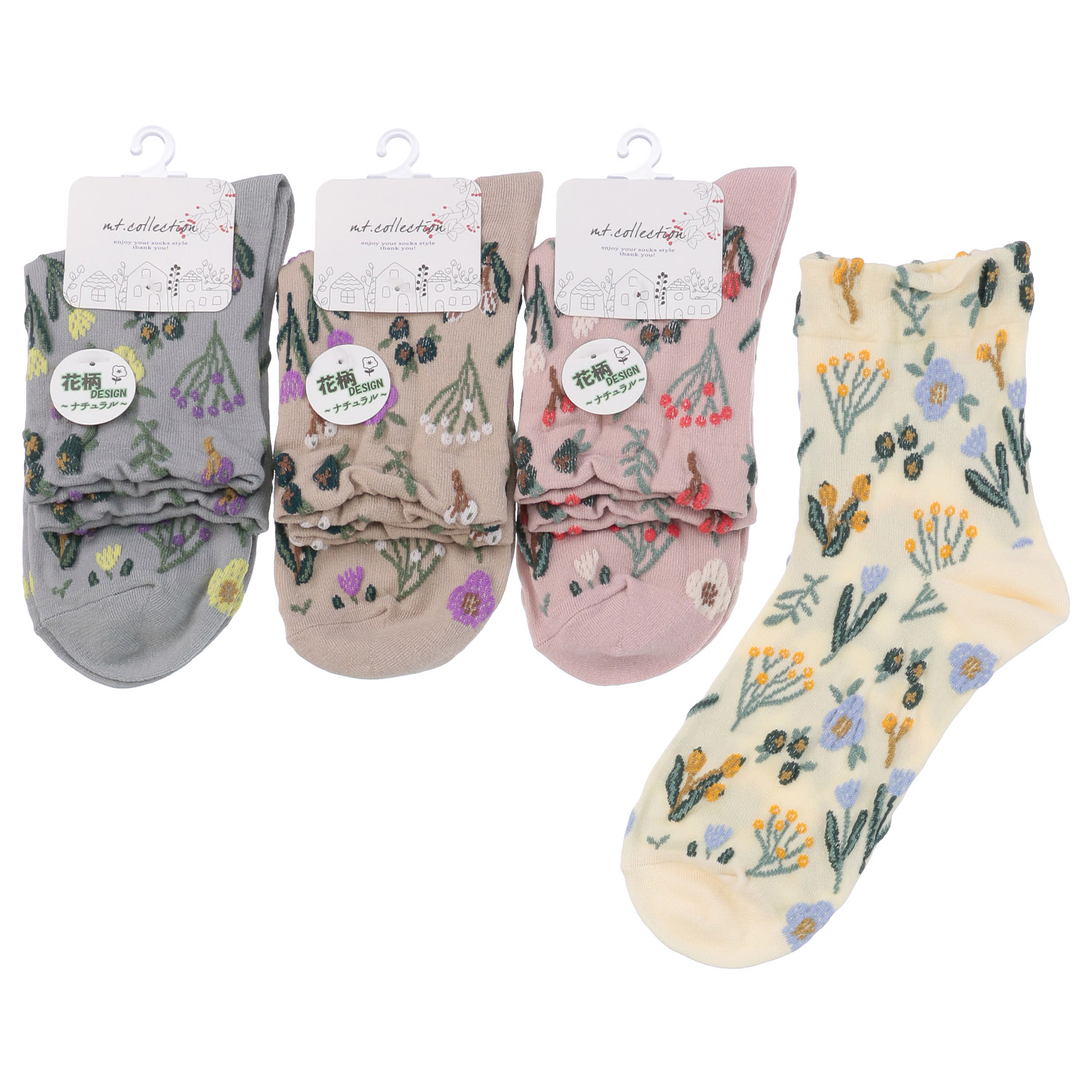 クルー丈 フロート総柄 靴下 - 画像1