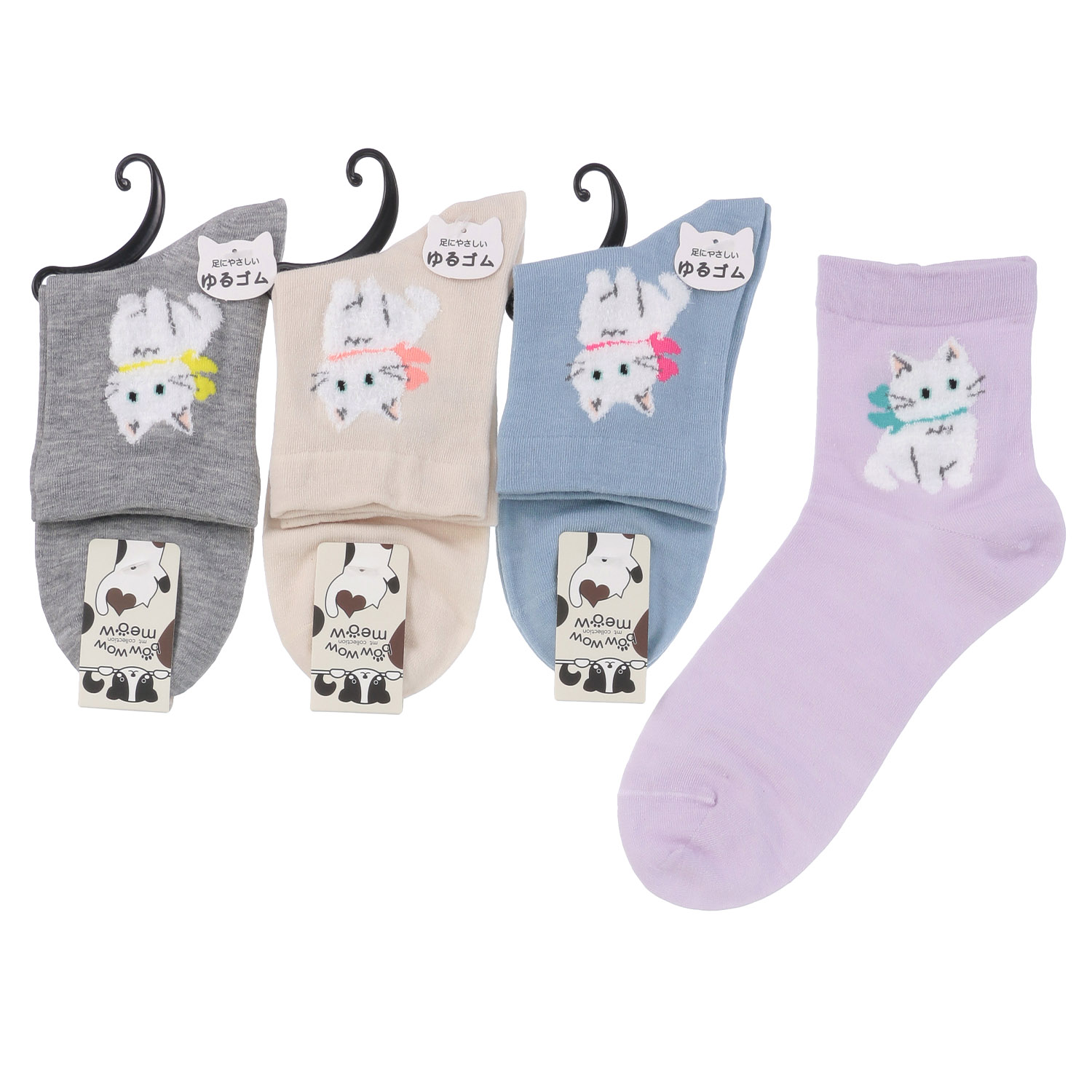 クルー丈 モール猫 靴下