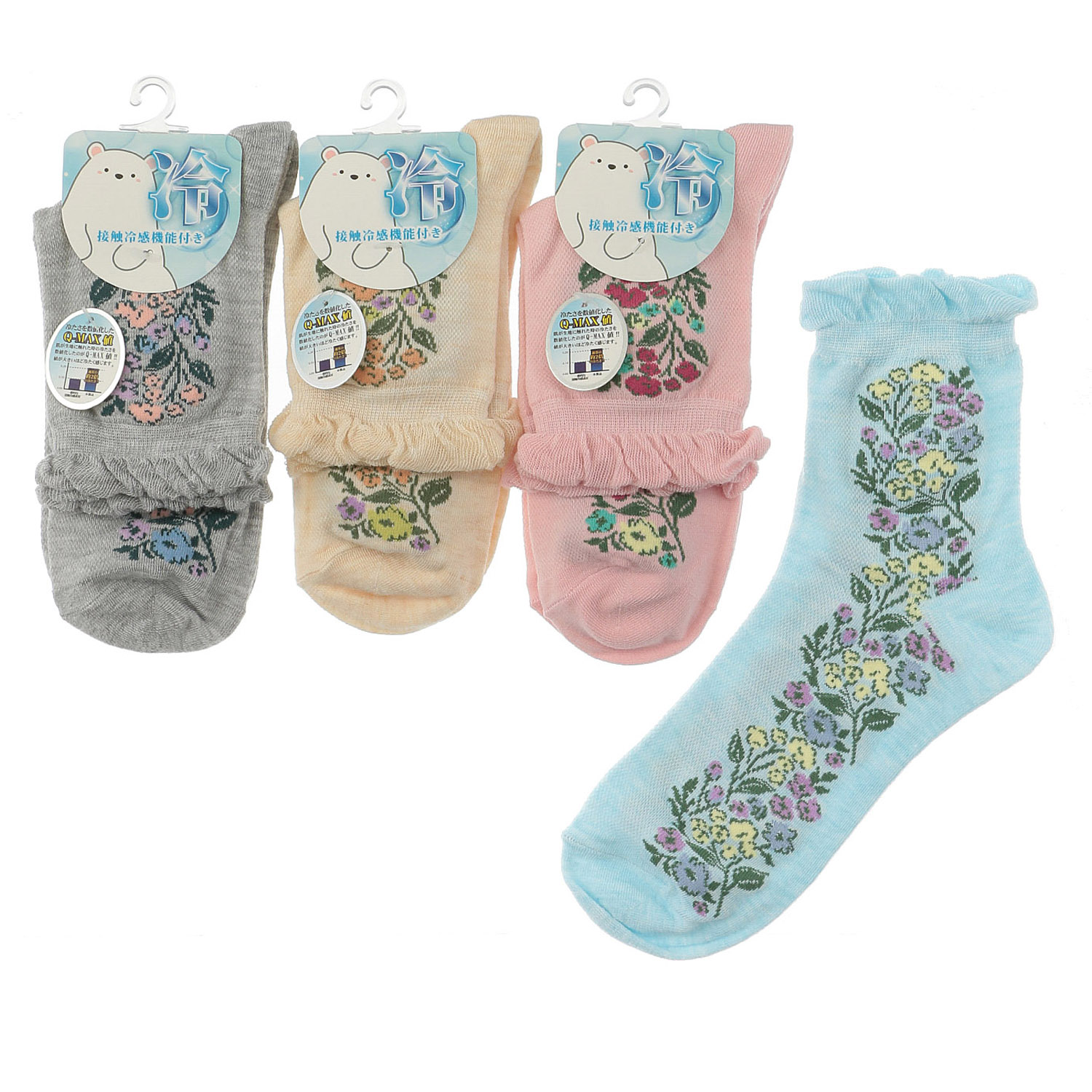 クルー丈 接触冷感 花柄  靴下 - 画像1