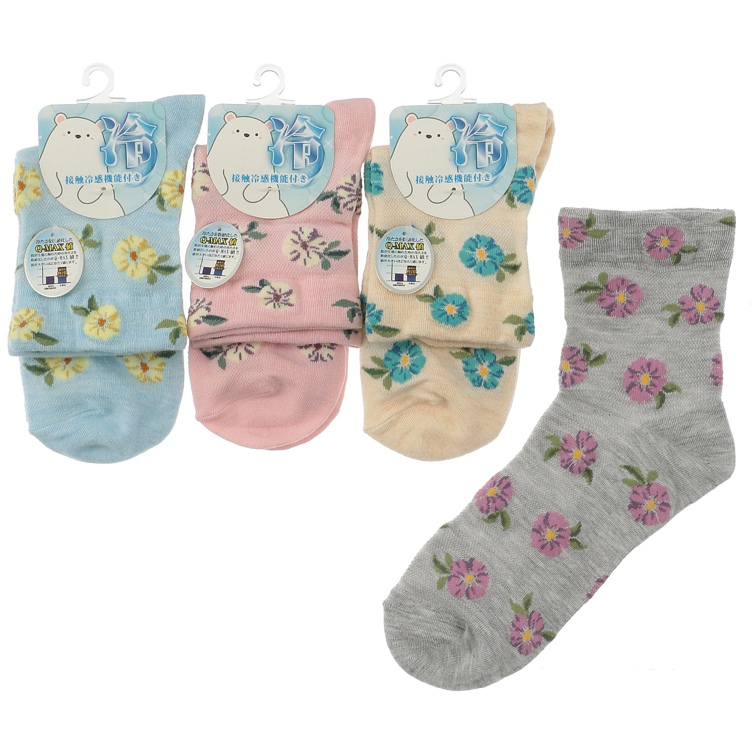 クルー丈 接触冷感 花柄  靴下