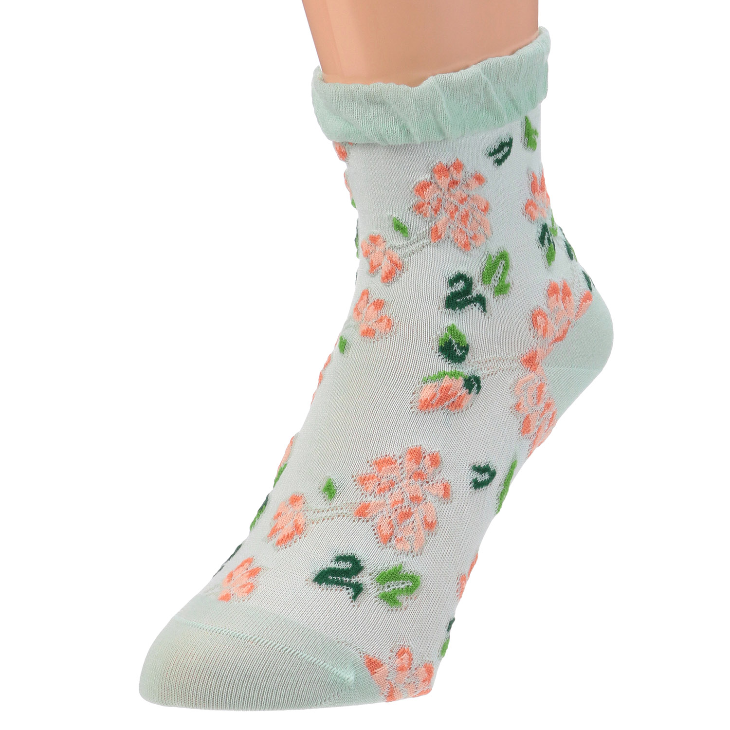 クルー丈 小寸（21－23cm） フロート花総柄 靴下 - 画像2