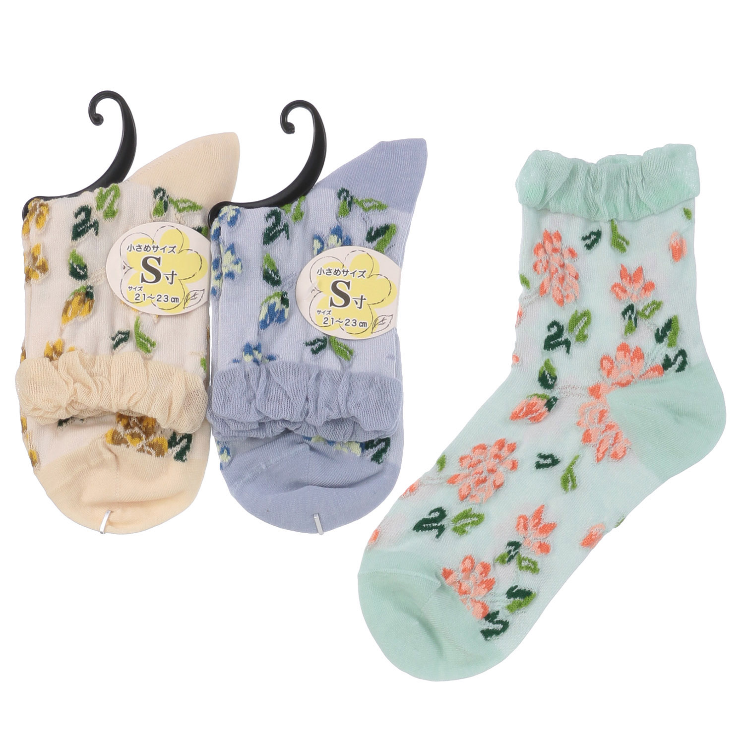 クルー丈 小寸（21－23cm） フロート花総柄 靴下 - 画像1
