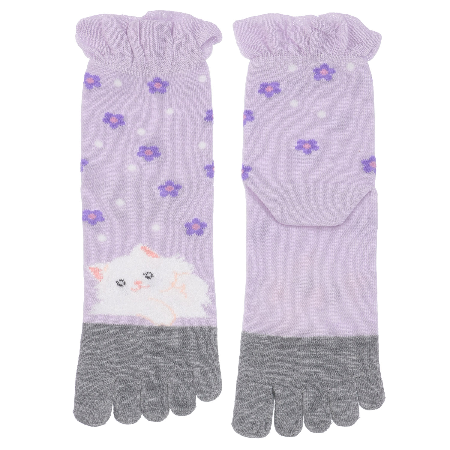 クルー丈 5本指 ネコ（羽毛糸） 靴下 - 画像2