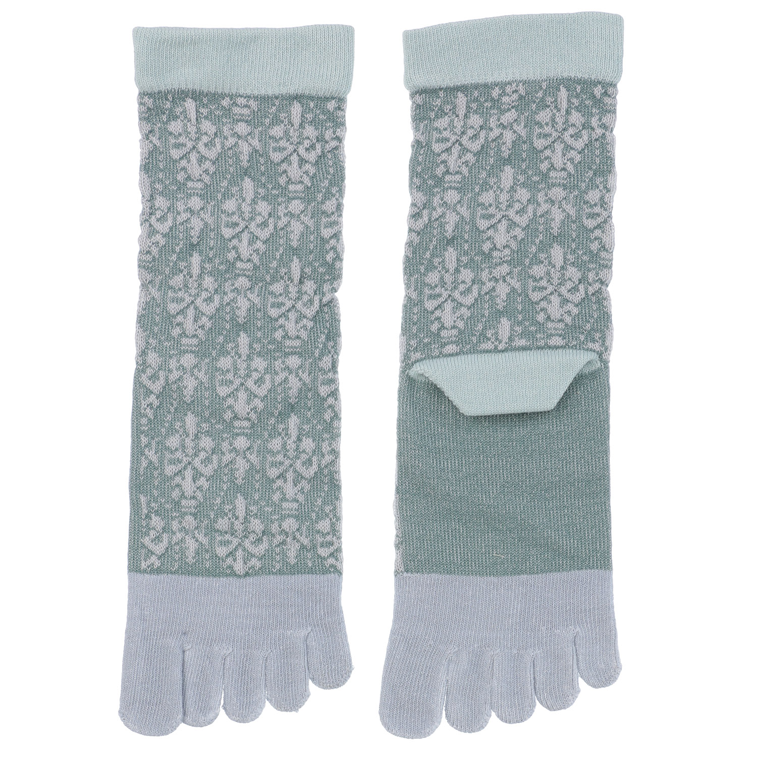 クルー丈 5本指  指先シルク 花柄 靴下 - 画像2