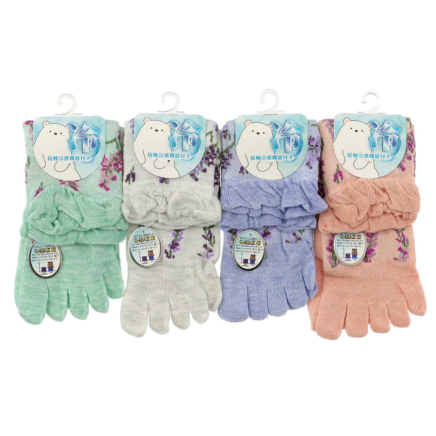 5本指 メッシュ   接触冷感 花柄  靴下 - 画像1