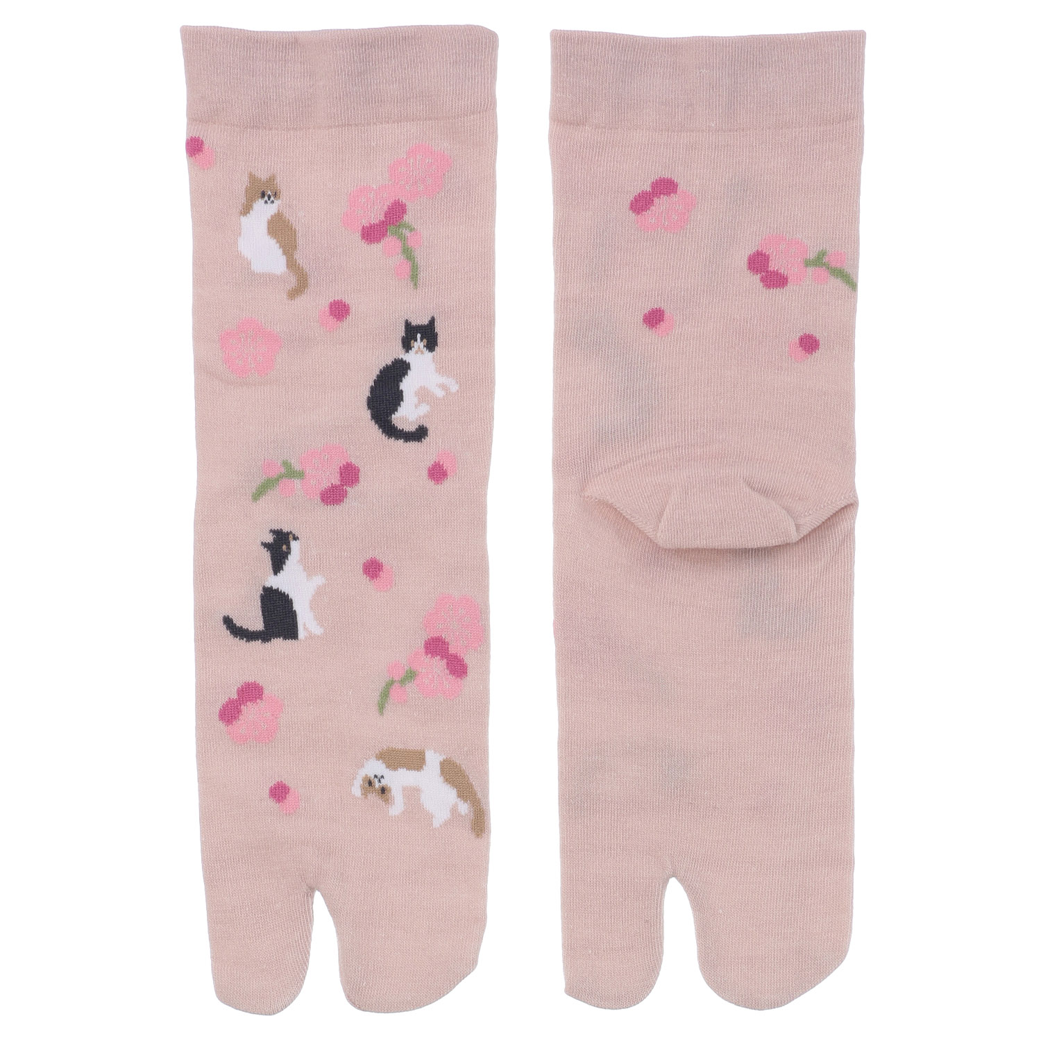 クルー丈 足袋 花と猫 靴下 - 画像2