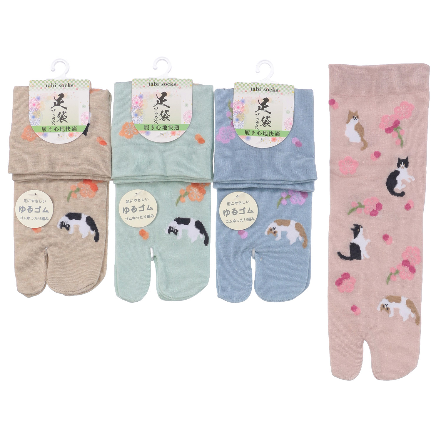 クルー丈 足袋 花と猫 靴下 - 画像1