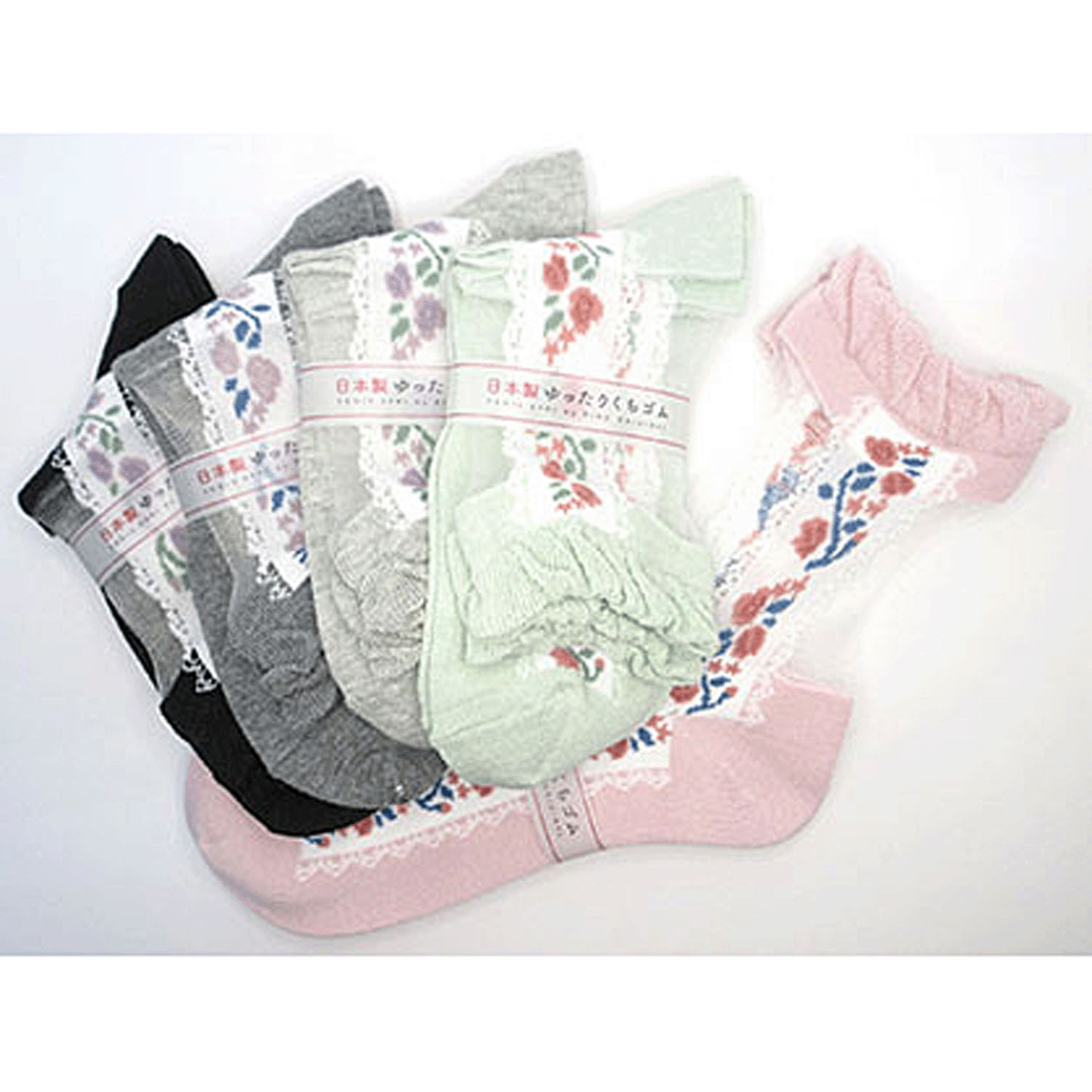 クルーソックス 足首テグス レース薔薇柄 - 画像1