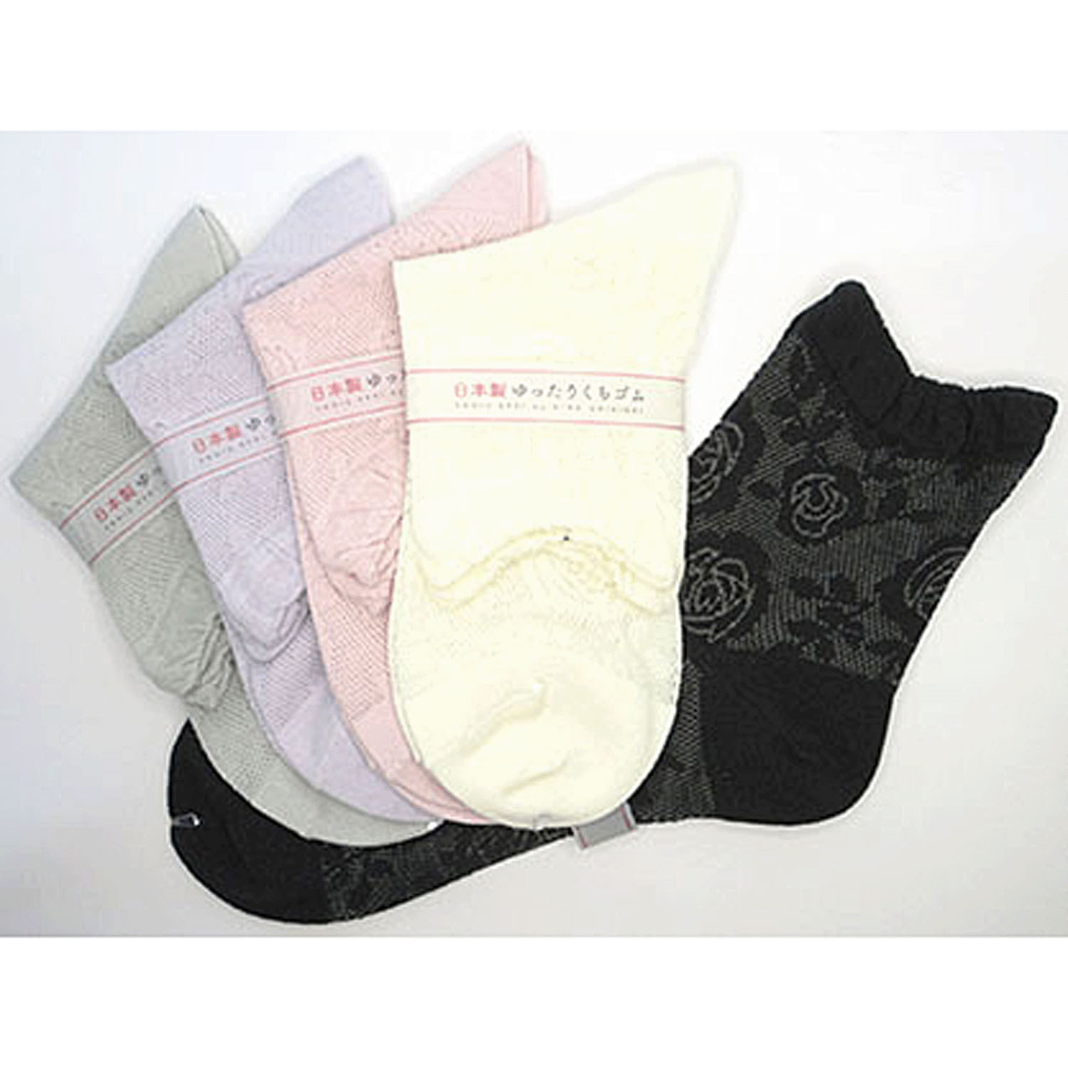 クルーソックス 小寸（21－23cm） テグスメッシュ薔薇柄 - 画像1